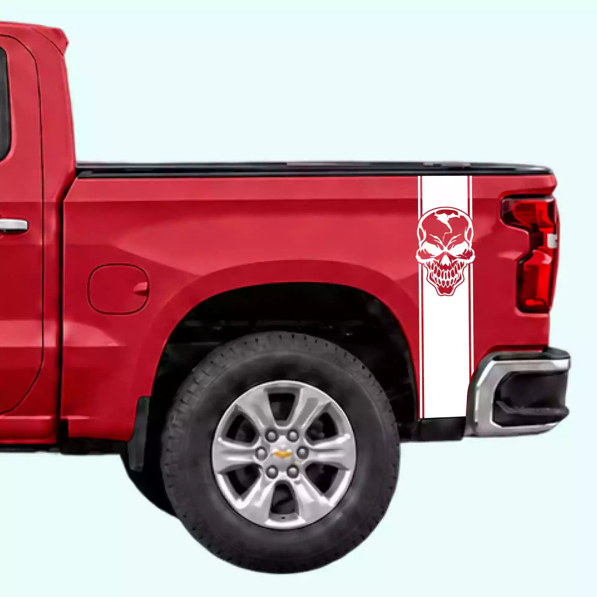 2019-present Chevrolet Silverado Skull Bed Stripes Vinyl Graphics Kit White