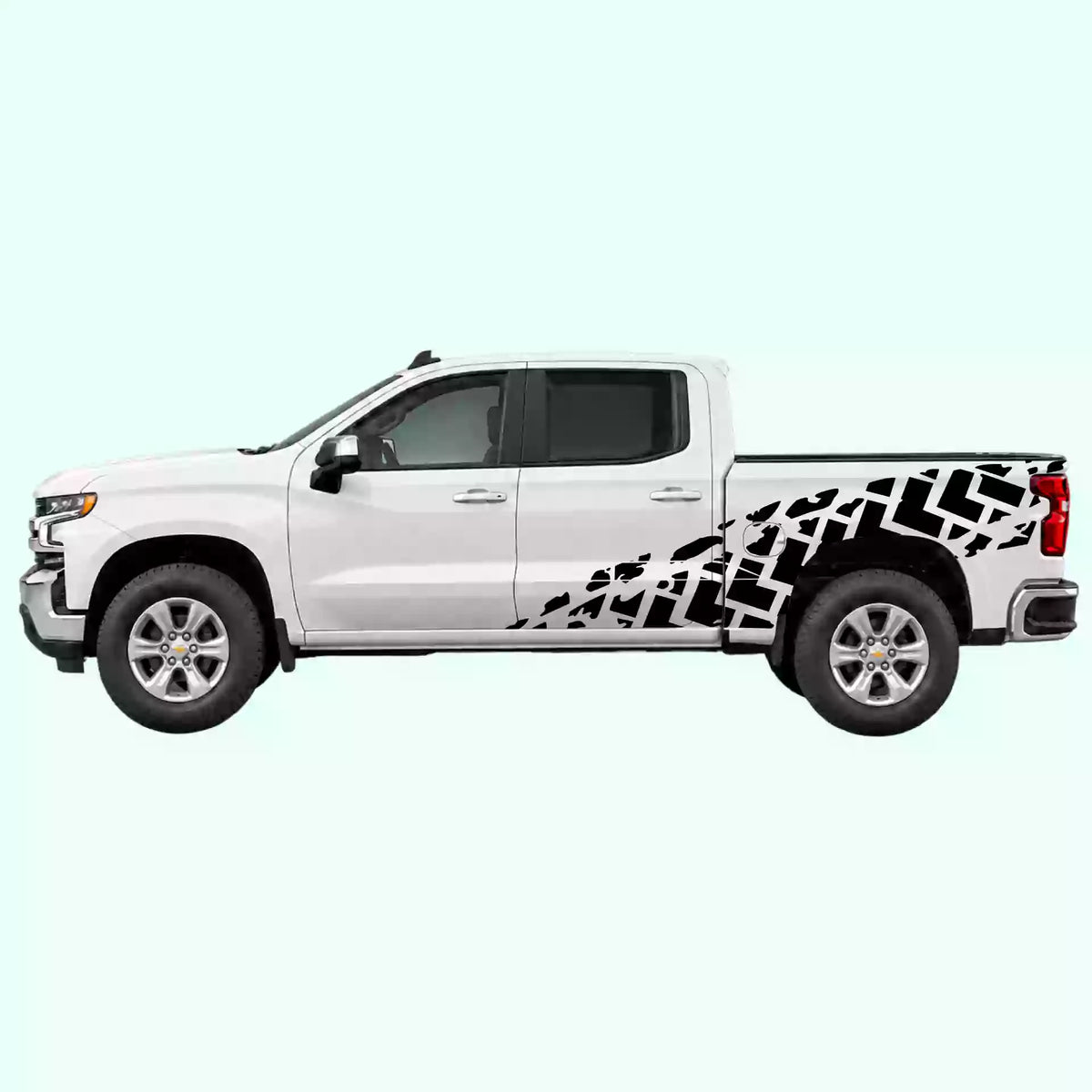 2019-present Chevrolet Silverado Tire Tracks Side Decals Vinyl Graphics Kit Black