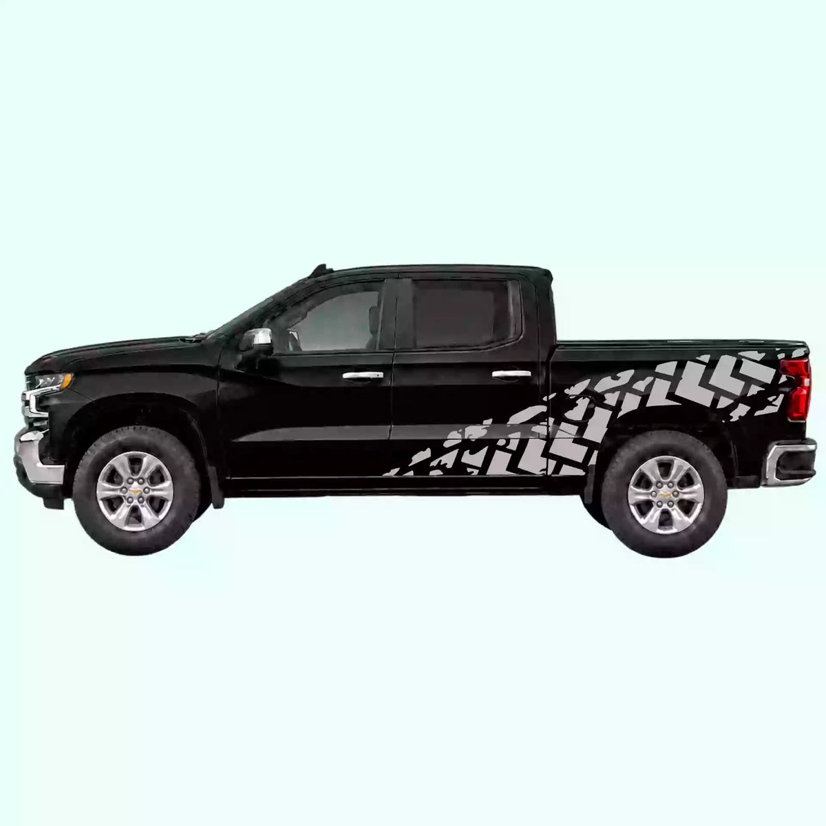 2019-present Chevrolet Silverado Tire Tracks Side Decals Vinyl Graphics Kit Gray