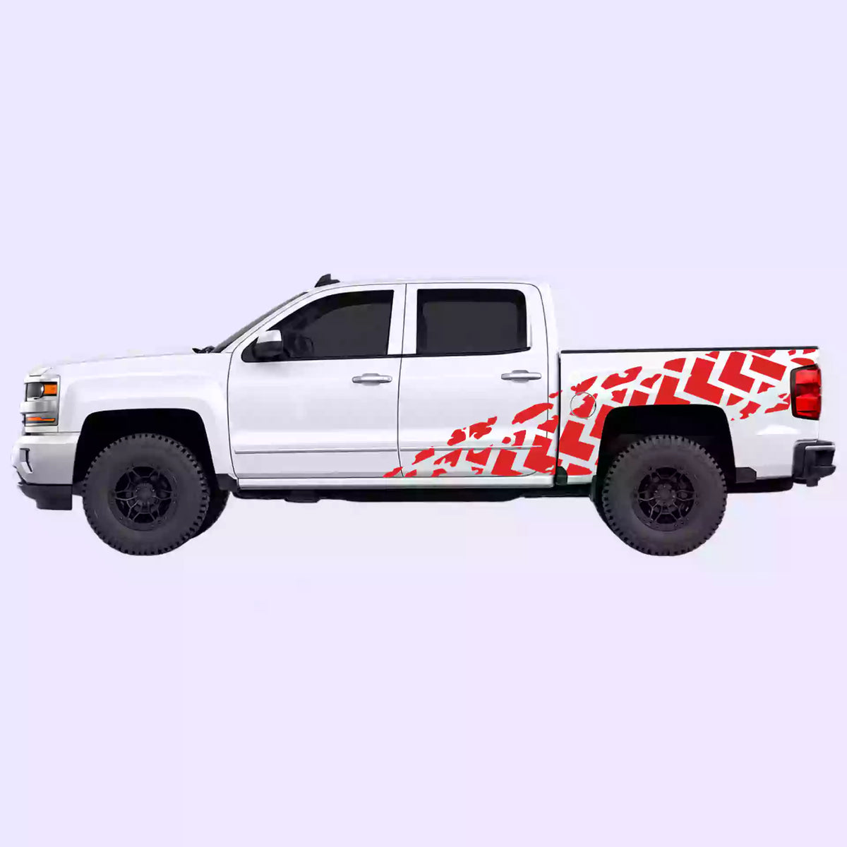 2014-2018 Chevrolet Silverado Tire Tracks Side Decals Vinyl Graphics Kit Red
