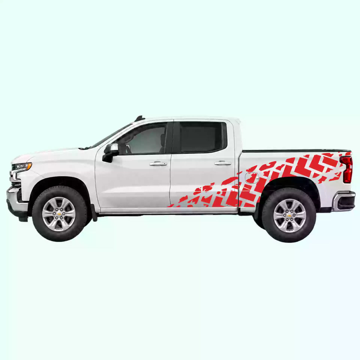2019-present Chevrolet Silverado Tire Tracks Side Decals Vinyl Graphics Kit Red