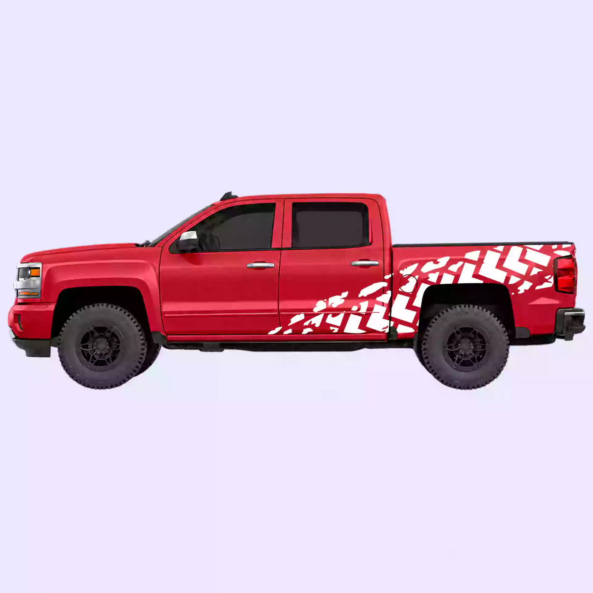 2014-2018 Chevrolet Silverado Tire Tracks Side Decals Vinyl Graphics Kit White