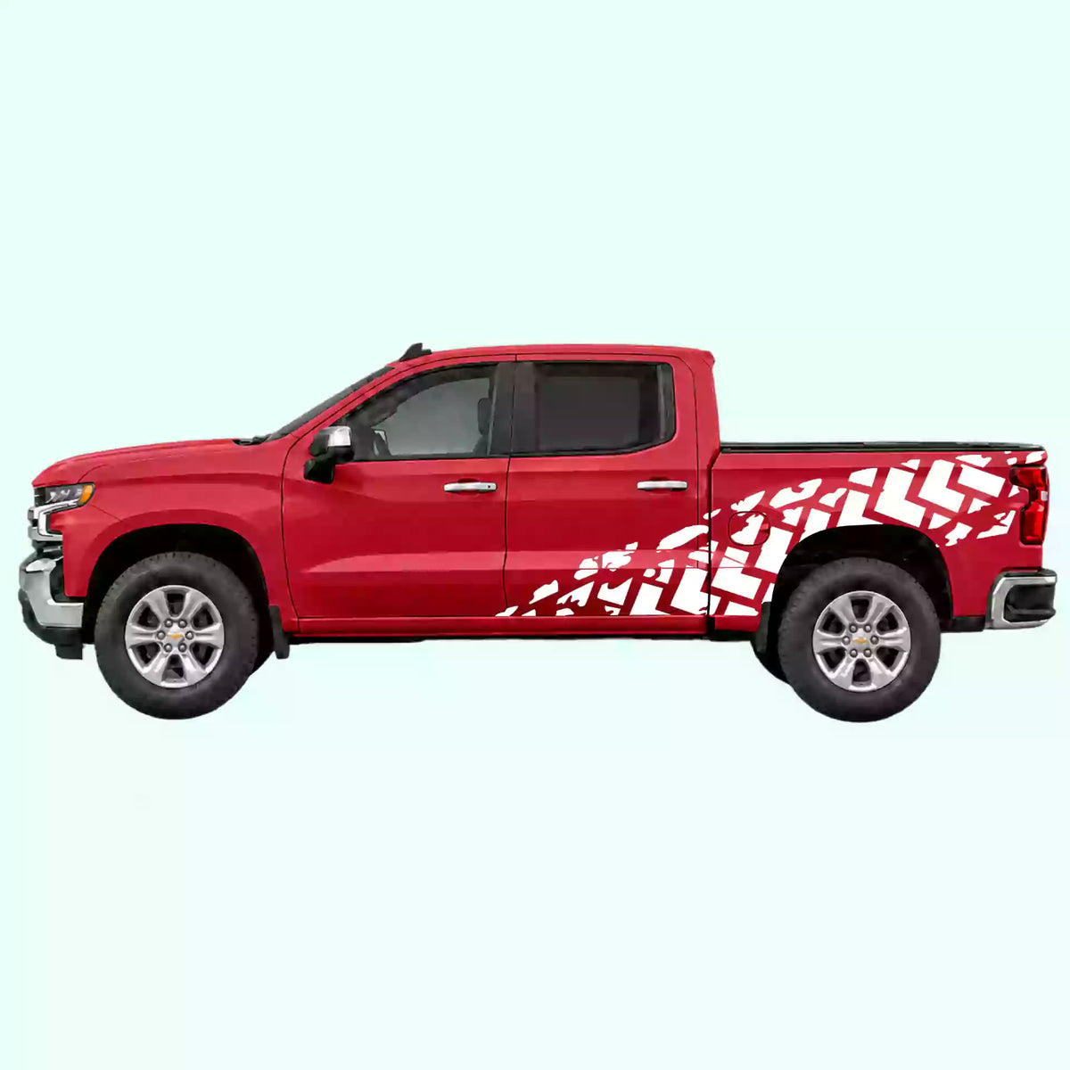 2019-present Chevrolet Silverado Tire Tracks Side Decals Vinyl Graphics Kit White