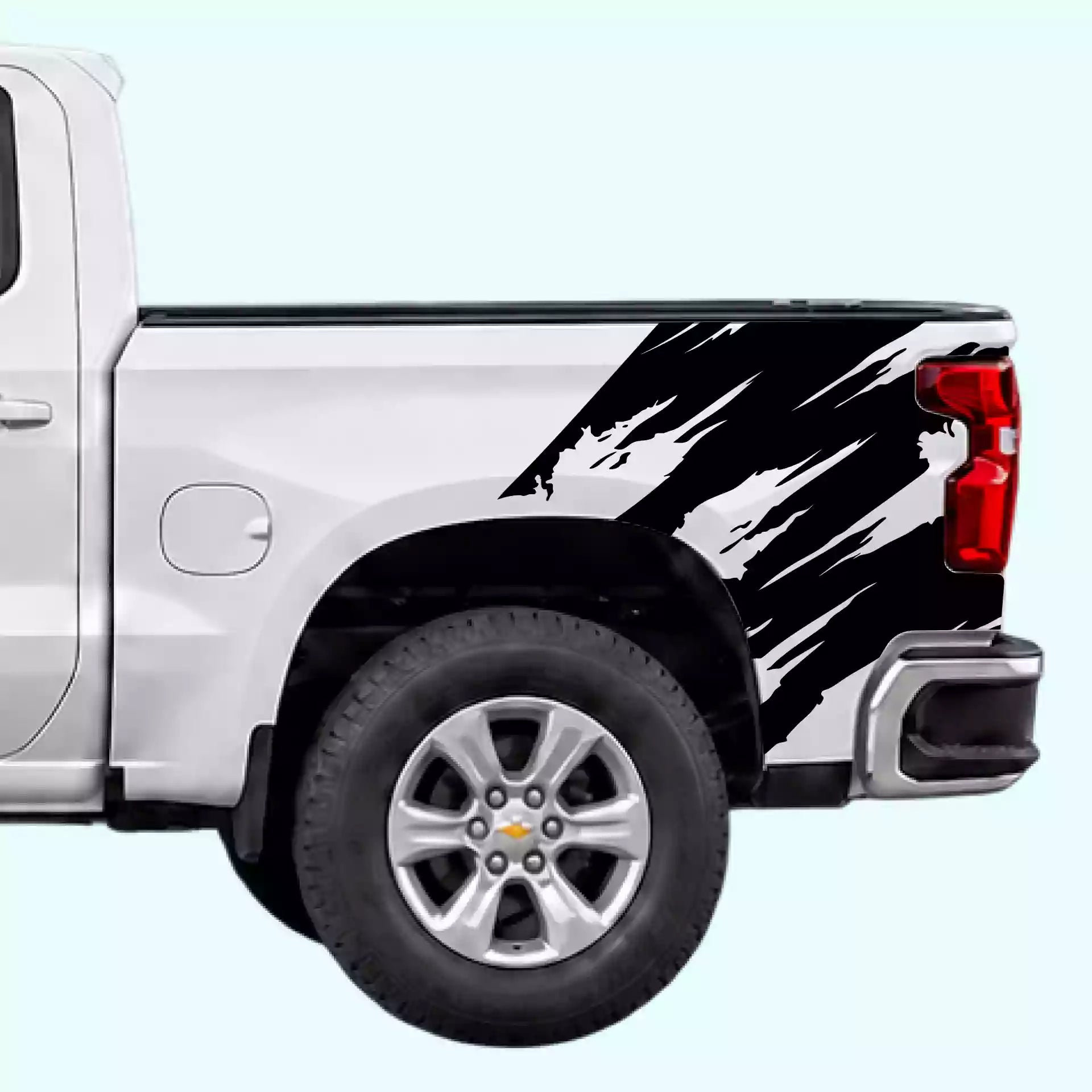 2019-present Chevrolet Silverado Torn Bed Decals Vinyl Graphics Kit Black