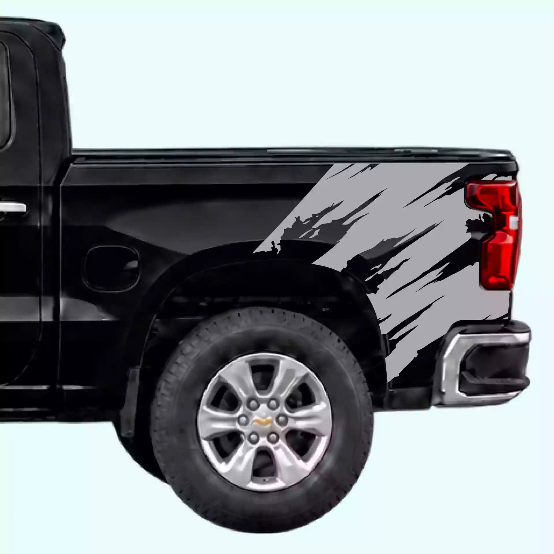 2019-present Chevrolet Silverado Torn Bed Decals Vinyl Graphics Kit Gray