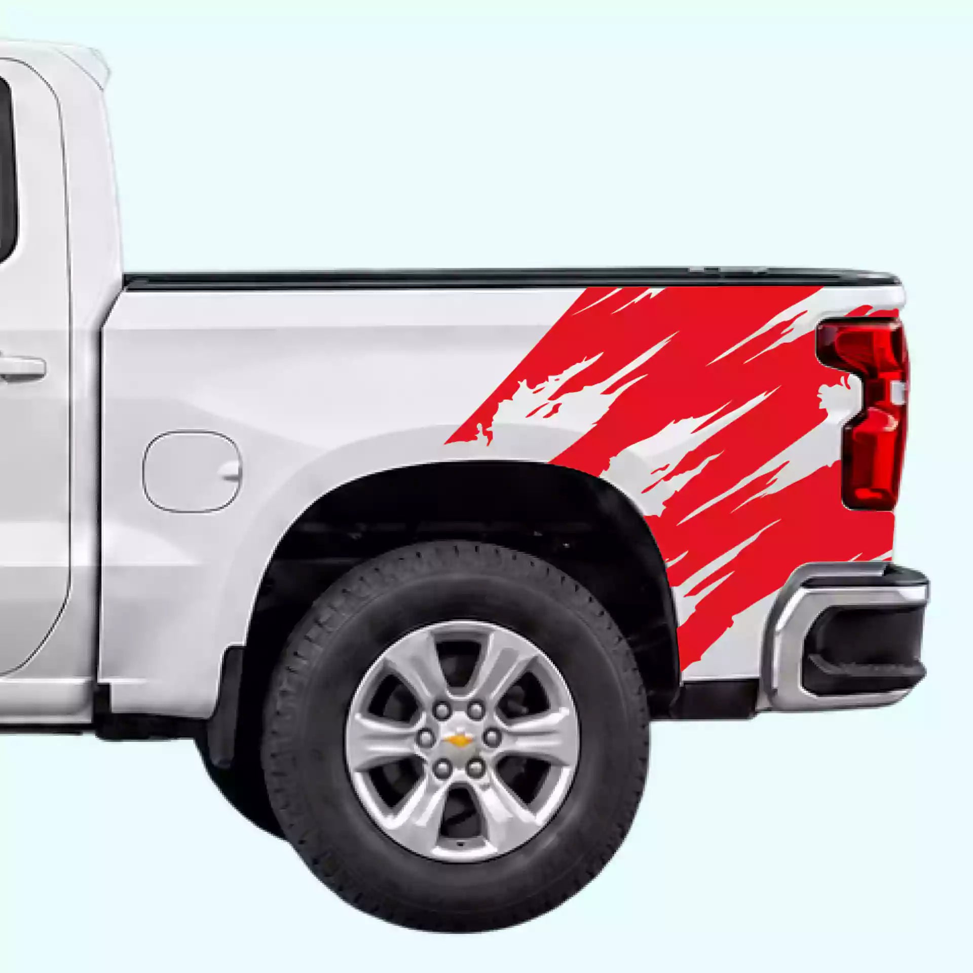 2019-present Chevrolet Silverado Torn Bed Decals Vinyl Graphics Kit Red