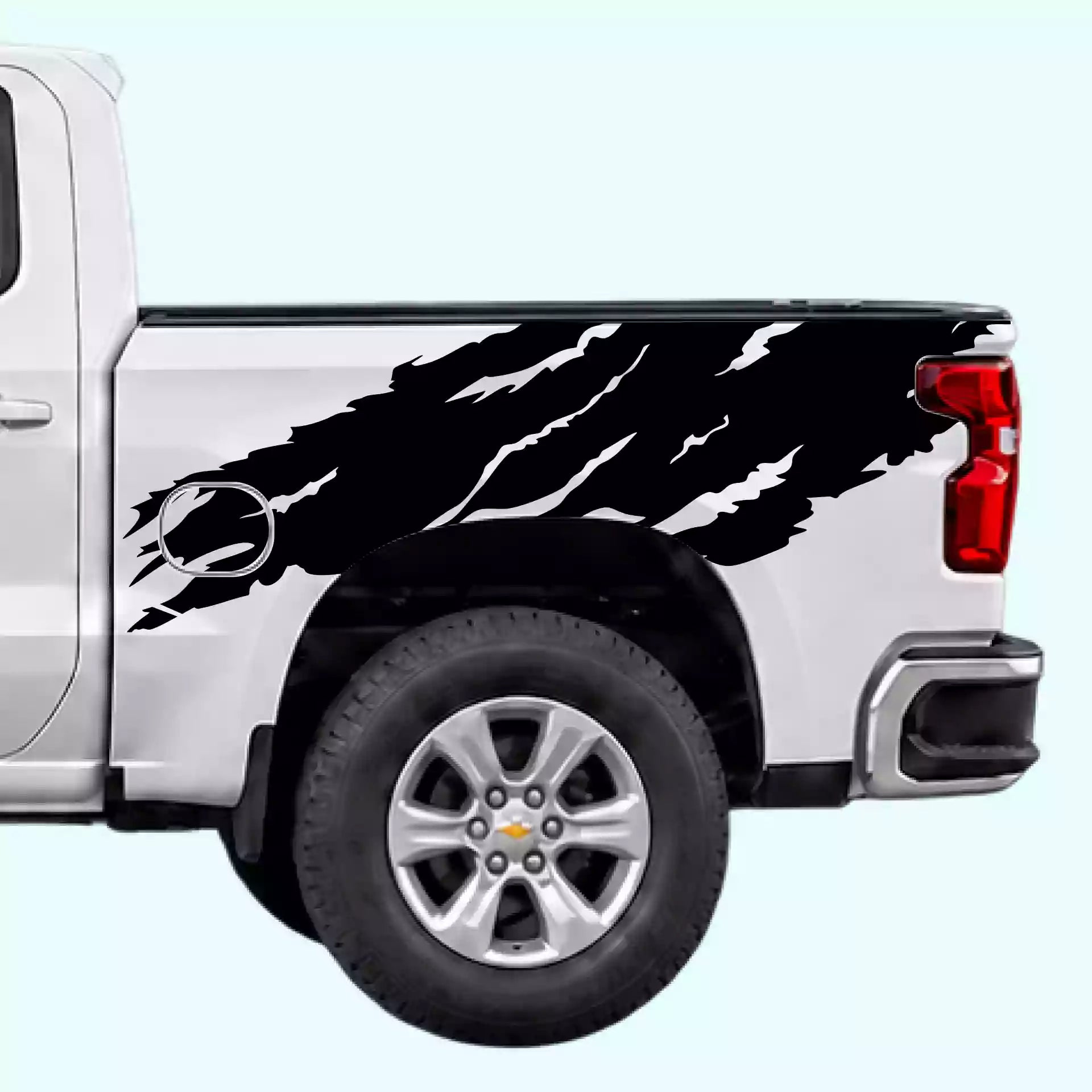2019-present Chevrolet Silverado Torn Off Road Bed Decals Vinyl Graphics Kit Black