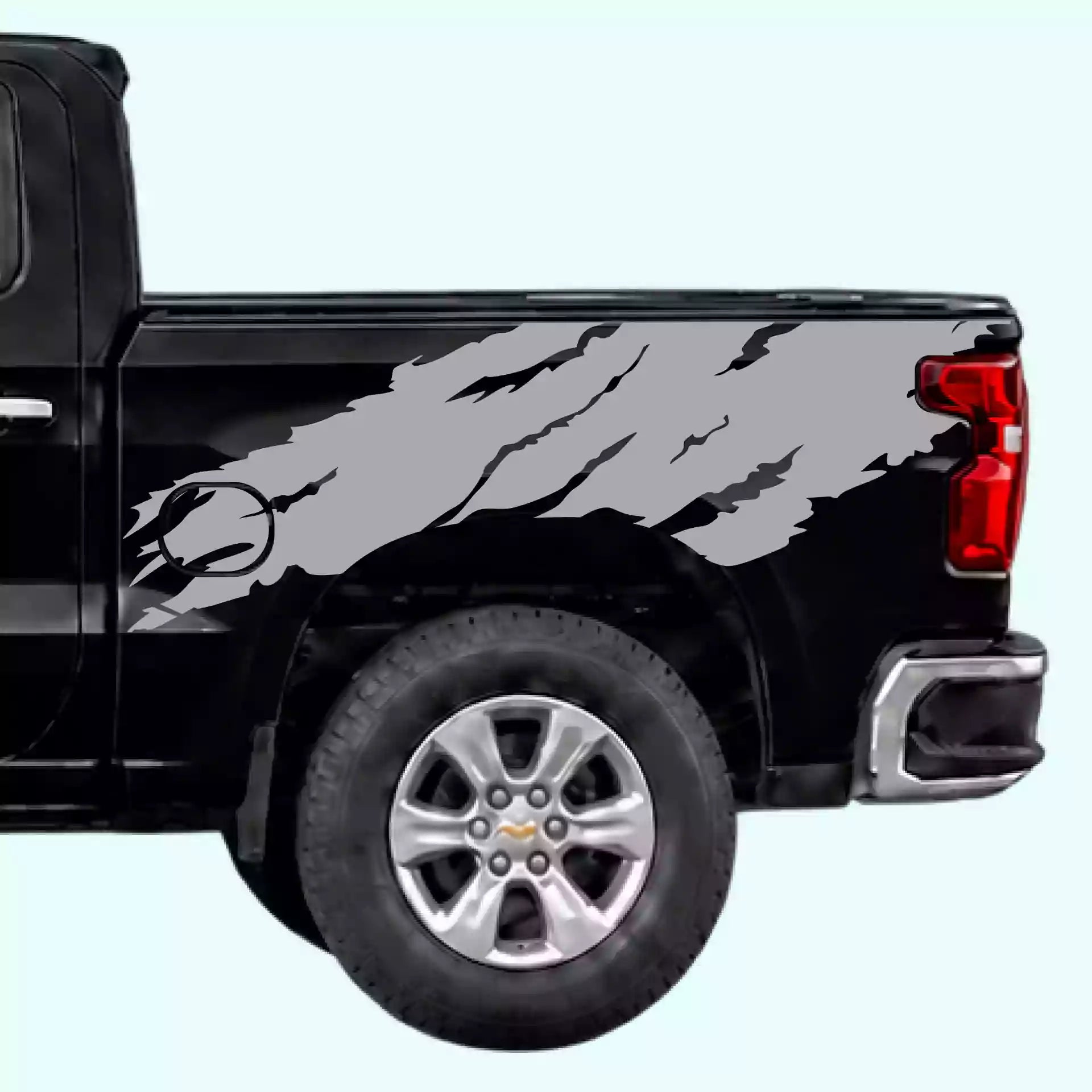 2019-present Chevrolet Silverado Torn Off Road Bed Decals Vinyl Graphics Kit Gray