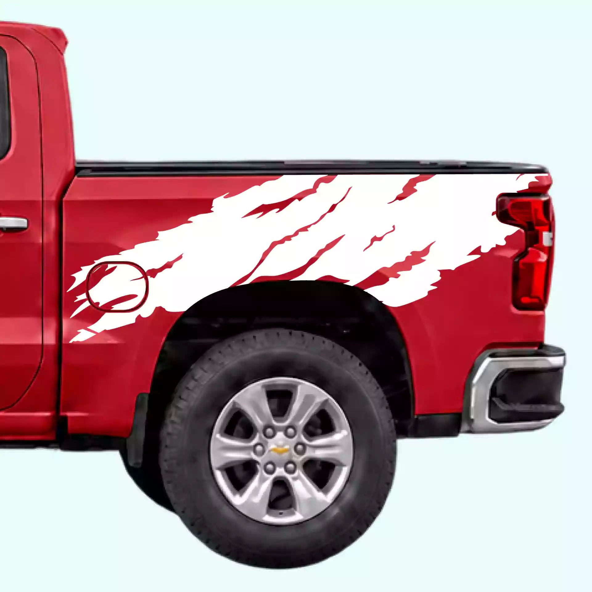 2019-present Chevrolet Silverado Torn Off Road Bed Decals Vinyl Graphics Kit White