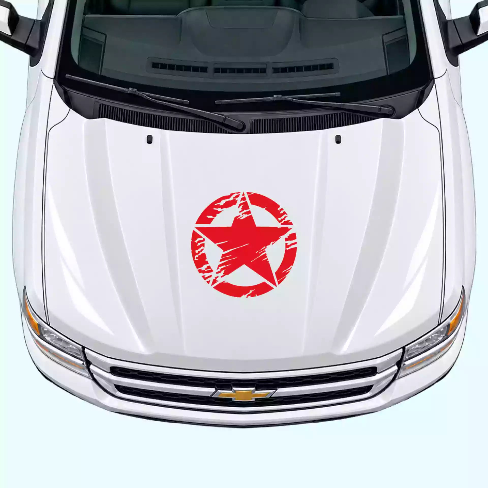 2007-2013 Chevrolet Silverado Torn Star Hood Decal Vinyl Graphics Kit Red