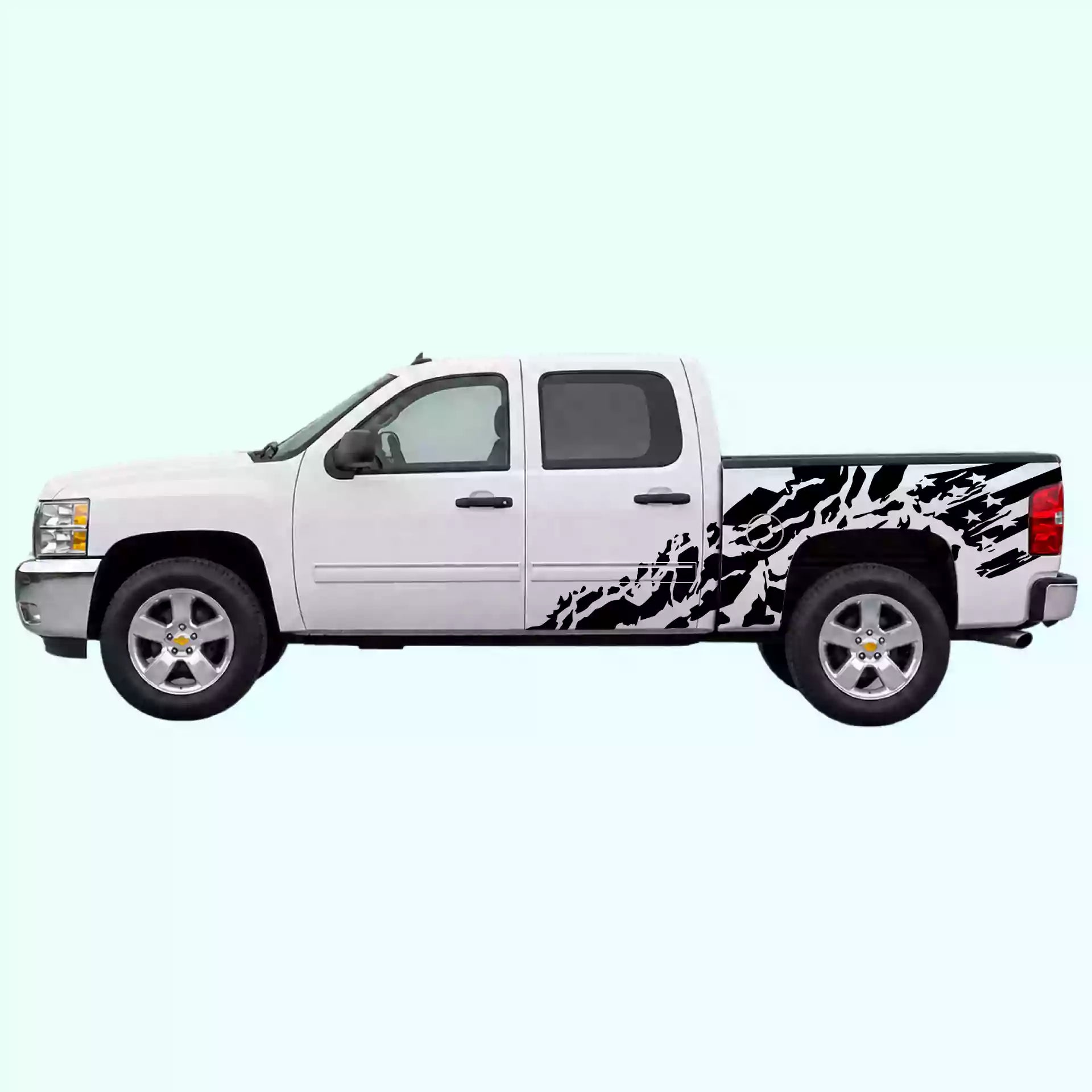 2007-2013 Chevrolet Silverado US Flag Shred Side Decals Vinyl Graphics Kit Black