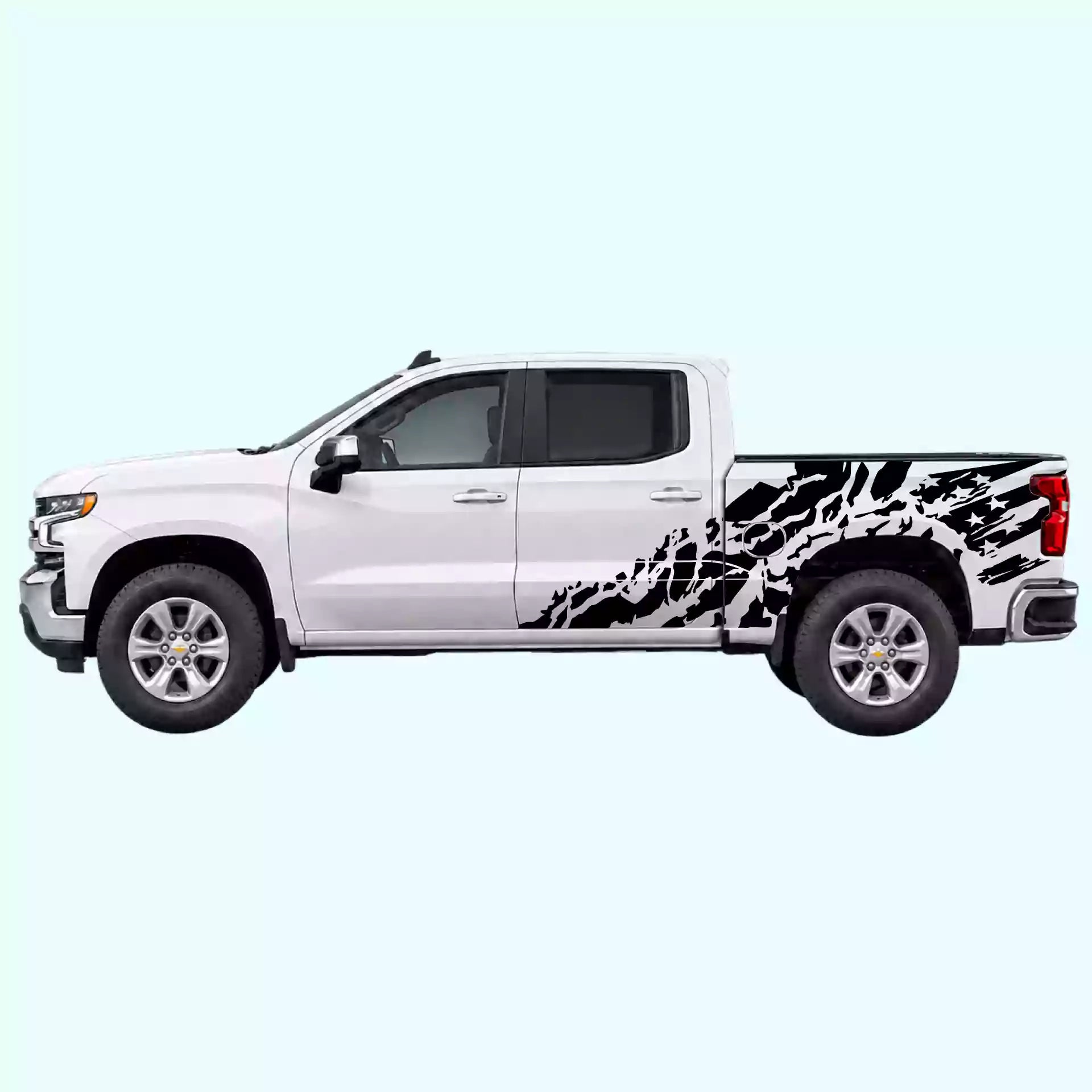 2019-present Chevrolet Silverado US Flag Shred Side Decals Vinyl Graphics Kit Black