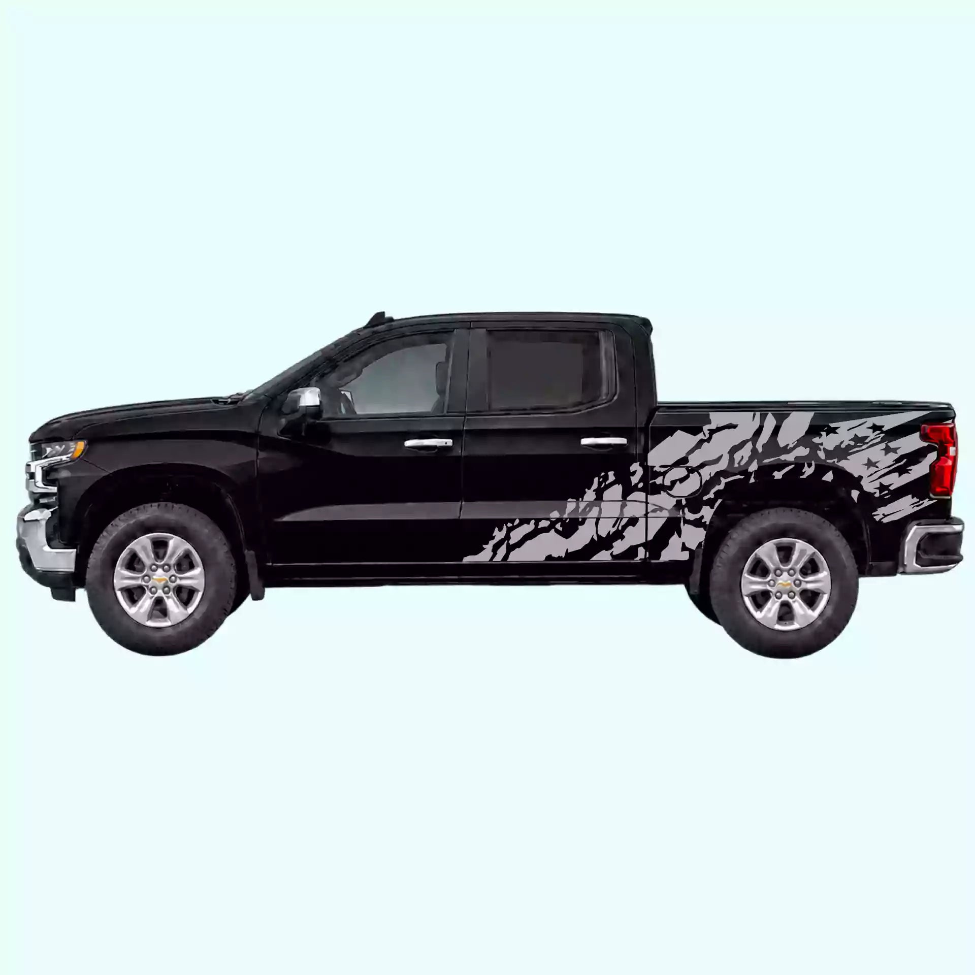 2019-present Chevrolet Silverado US Flag Shred Side Decals Vinyl Graphics Kit Gray