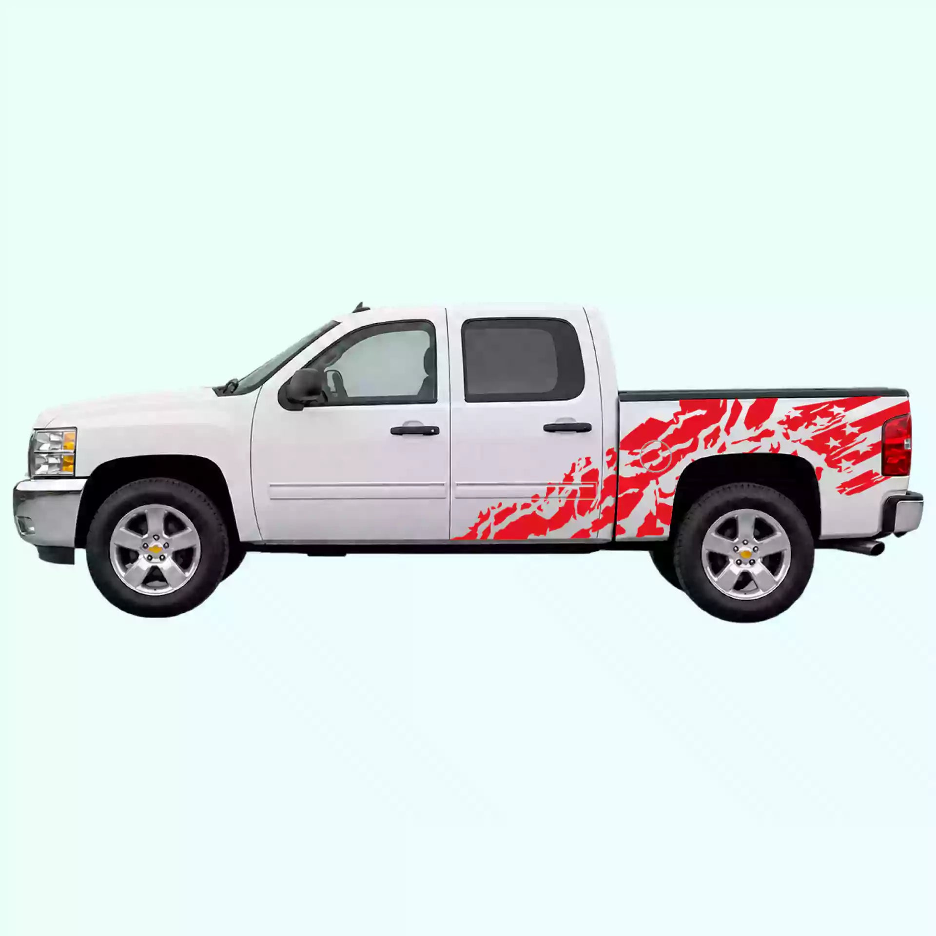 2007-2013 Chevrolet Silverado US Flag Shred Side Decals Vinyl Graphics Kit Red