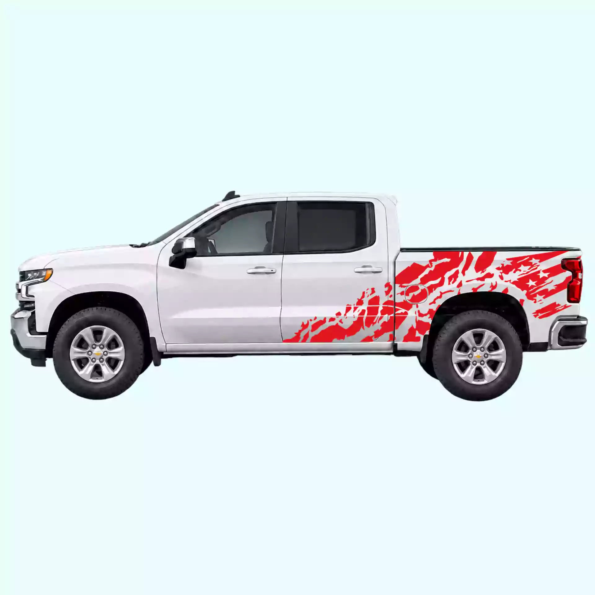 2019-present Chevrolet Silverado US Flag Shred Side Decals Vinyl Graphics Kit Red