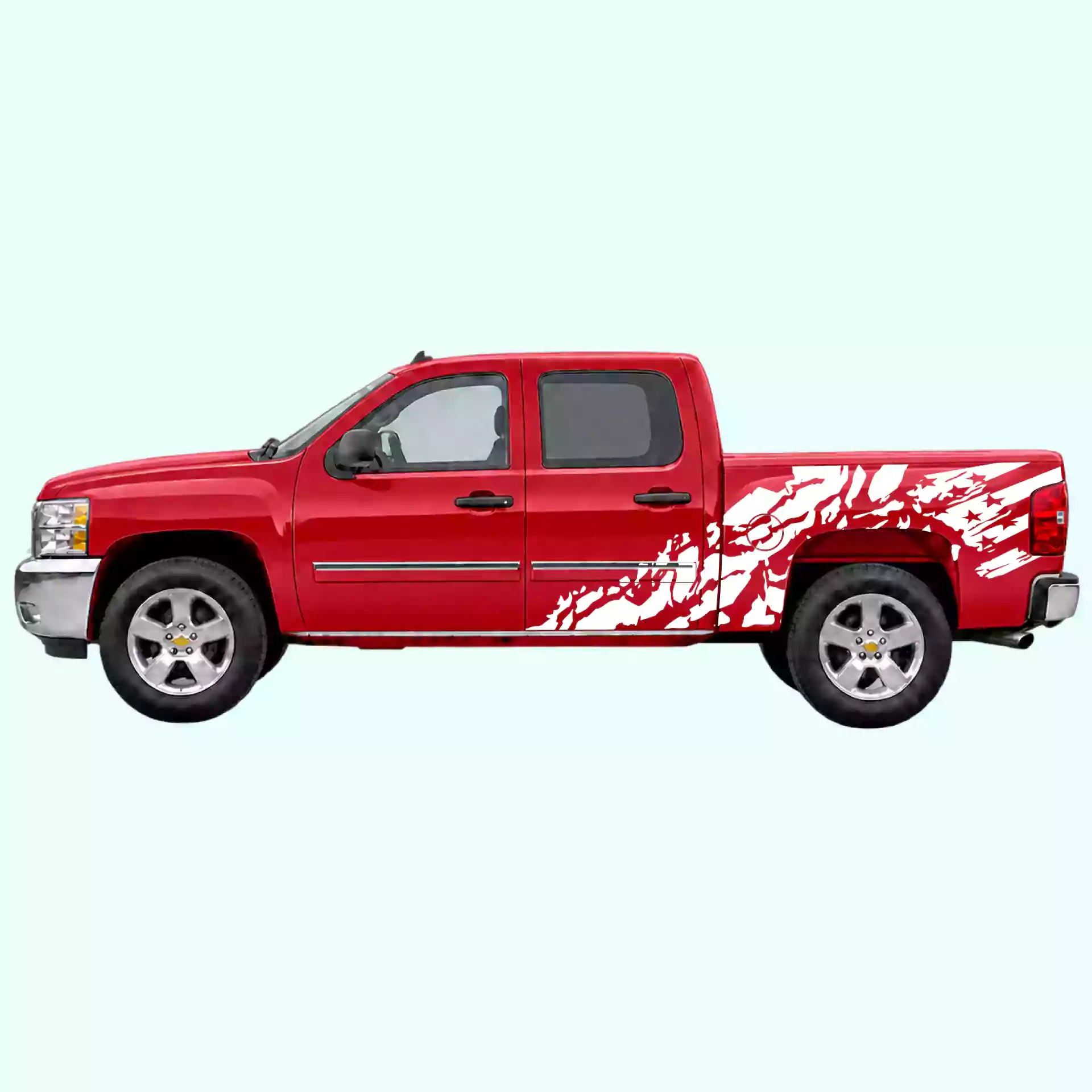 2007-2013 Chevrolet Silverado US Flag Shred Side Decals Vinyl Graphics Kit White