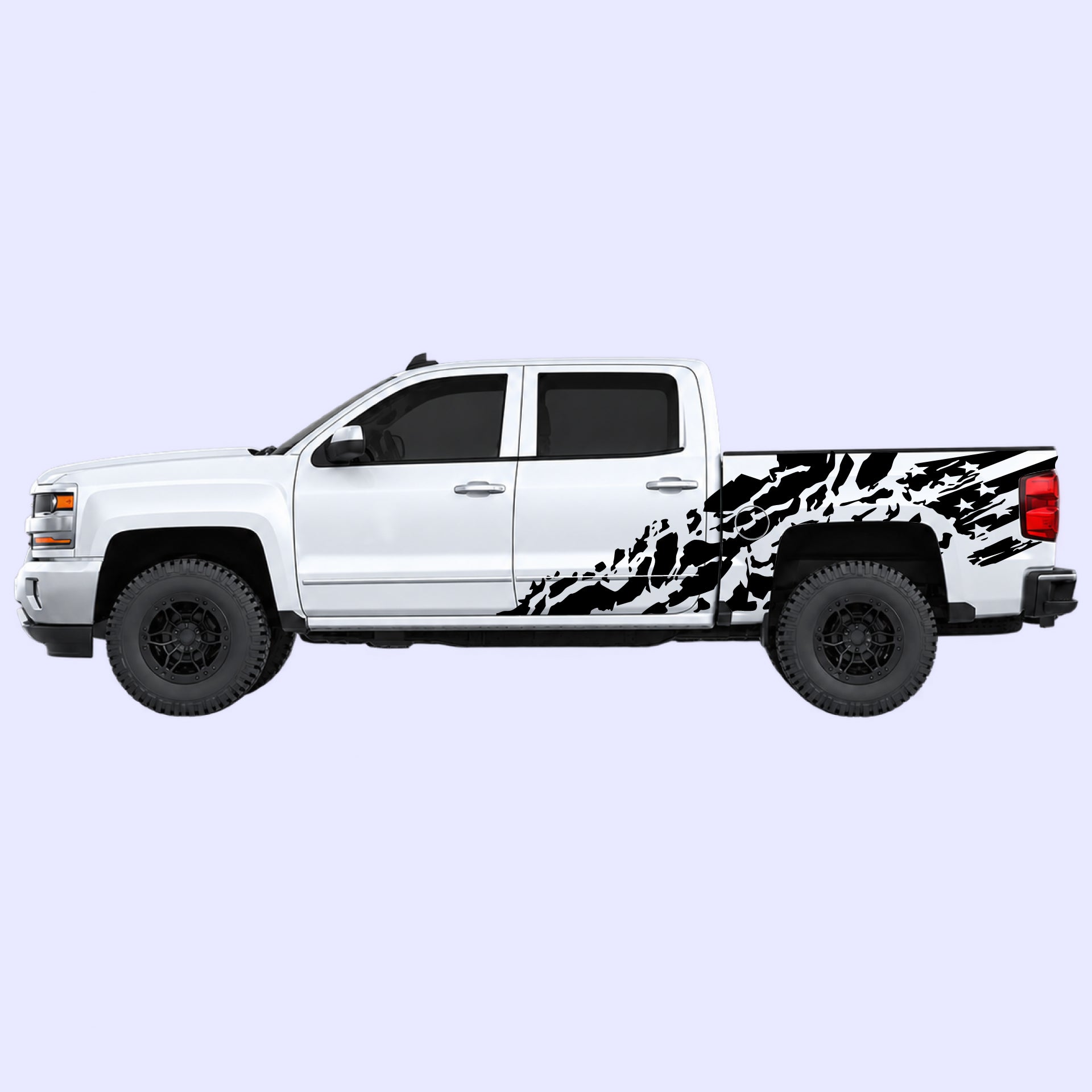 2014-2019 Chevrolet Silverado US Flag Shred Side Decals Vinyl Graphics Kit Black
