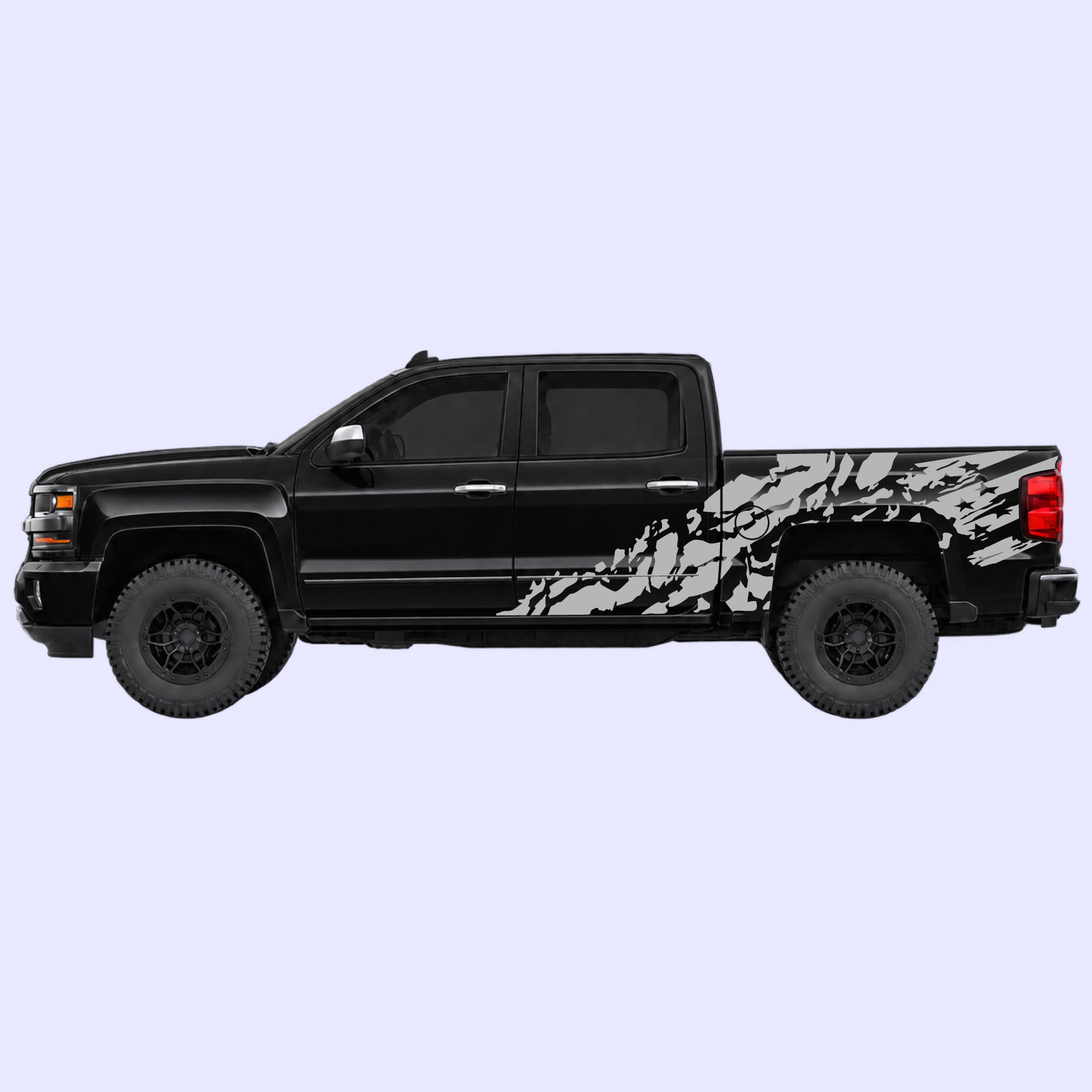 2014-2019 Chevrolet Silverado US Flag Shred Side Decals Vinyl Graphics Kit Gray