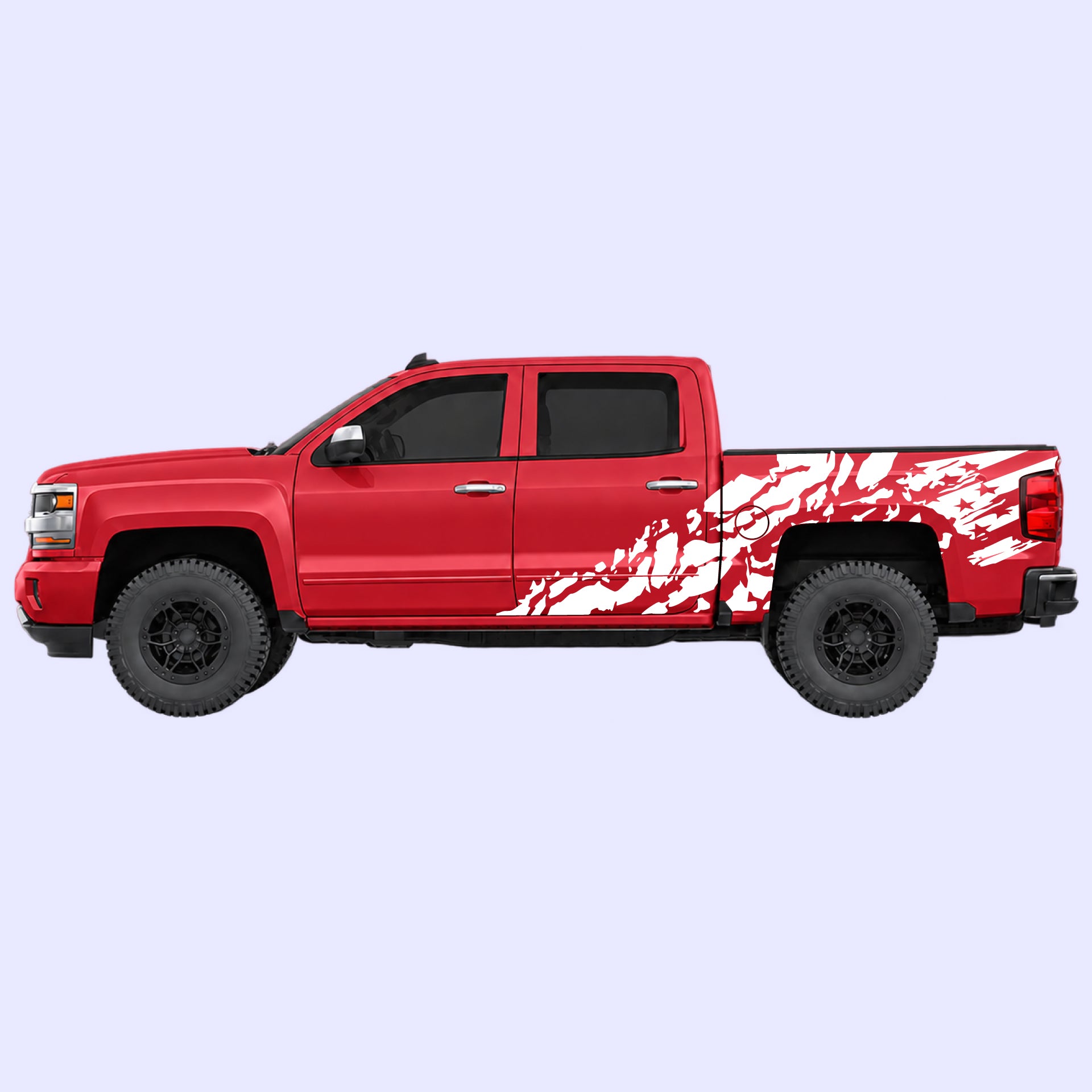 2014-2019 Chevrolet Silverado US Flag Shred Side Decals Vinyl Graphics Kit White