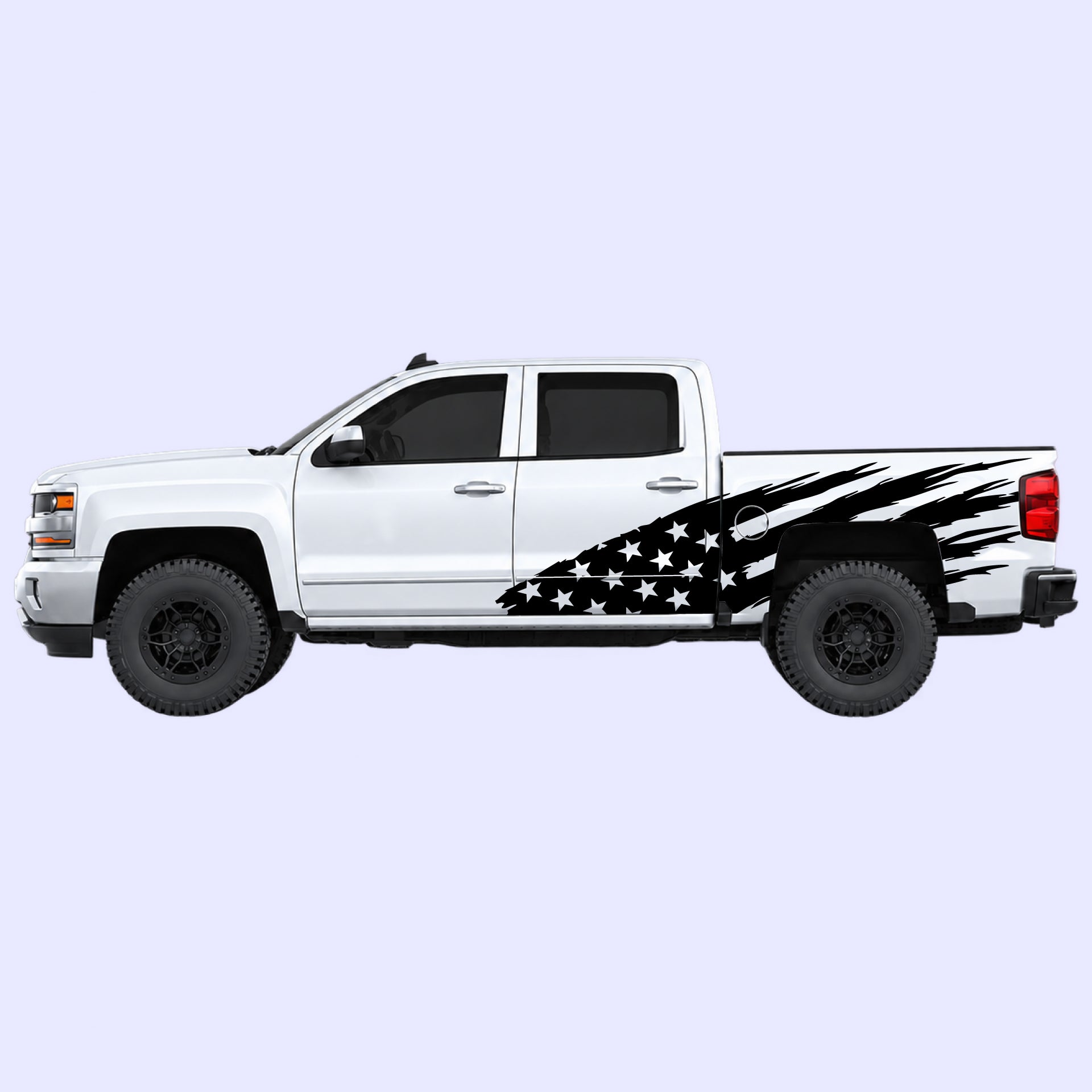 2014-2019 Chevrolet Silverado US Flag Side Decals Vinyl Graphics Kit Black