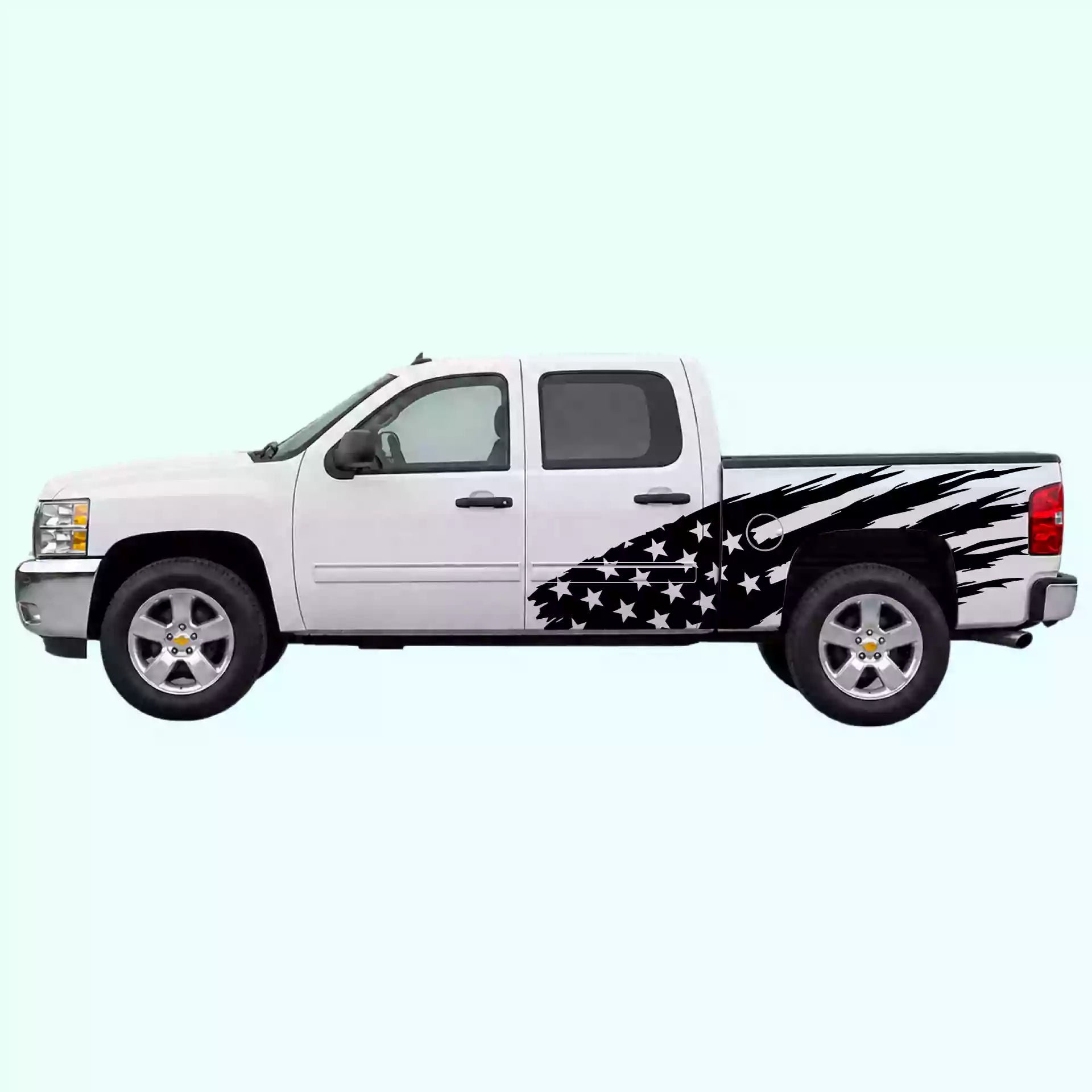 2007-2013 Chevrolet Silverado US Flag Side Decals Vinyl Graphics Kit Black