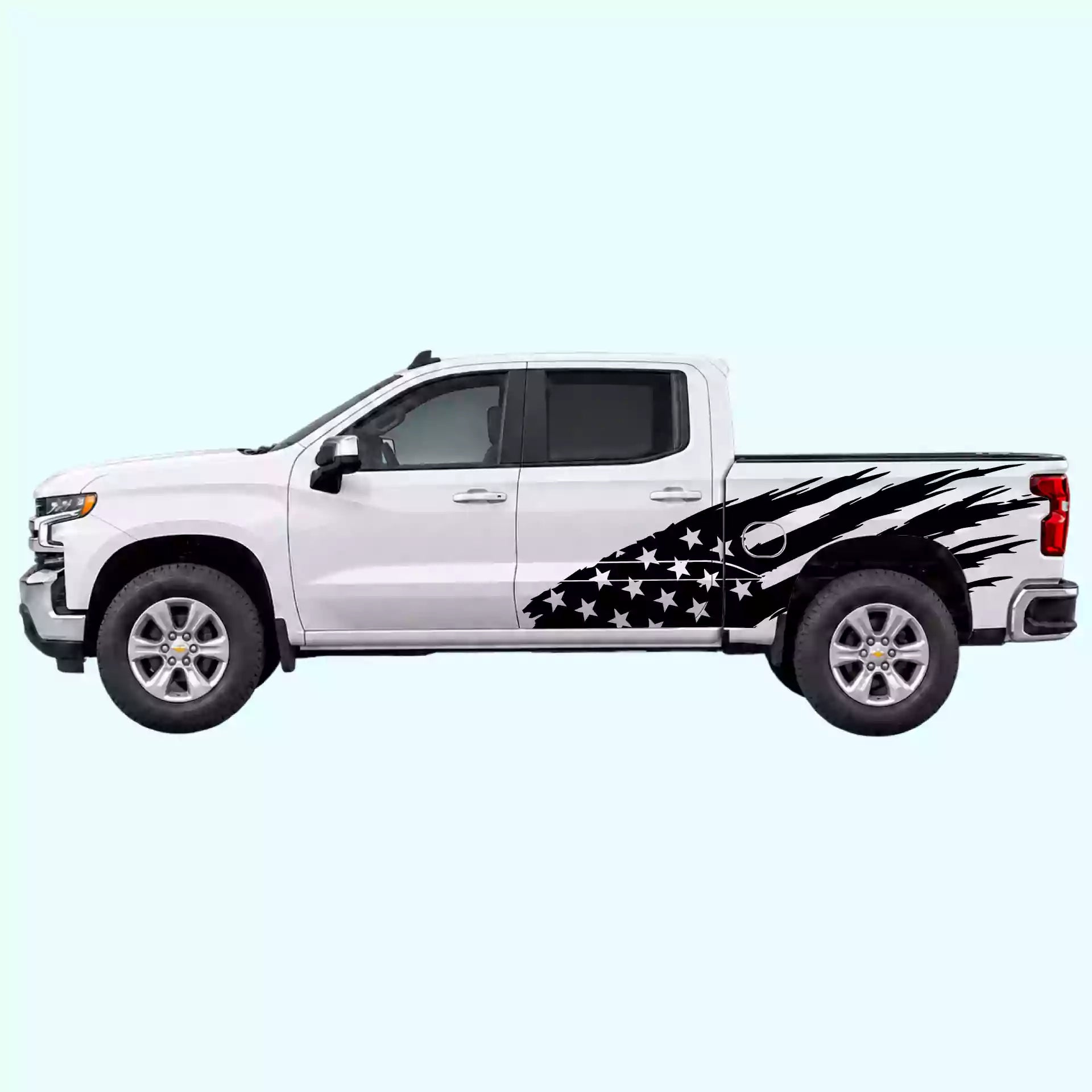 2019-present Chevrolet Silverado US Flag Side Decals Vinyl Graphics Kit Black
