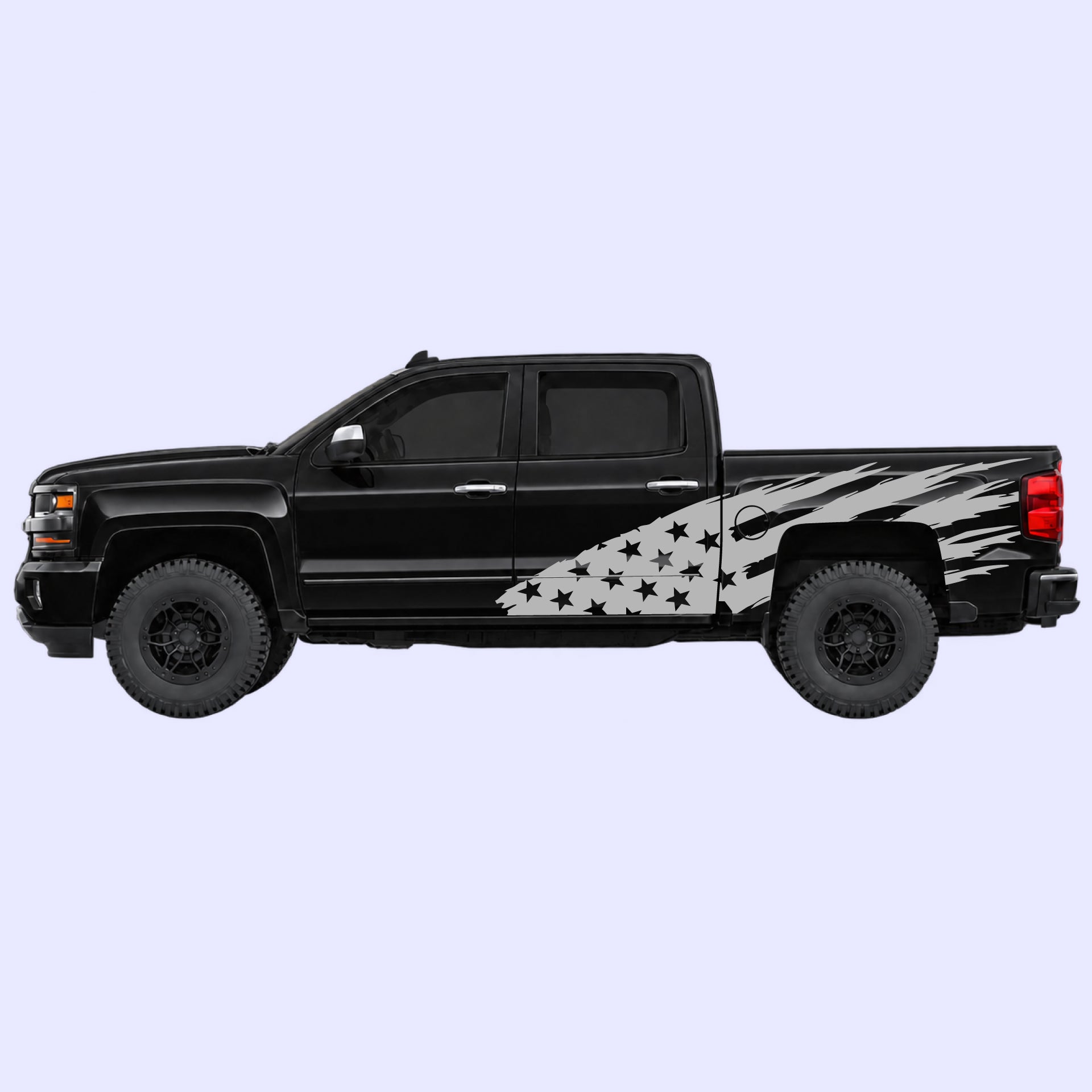 2014-2019 Chevrolet Silverado US Flag Side Decals Vinyl Graphics Kit Gray