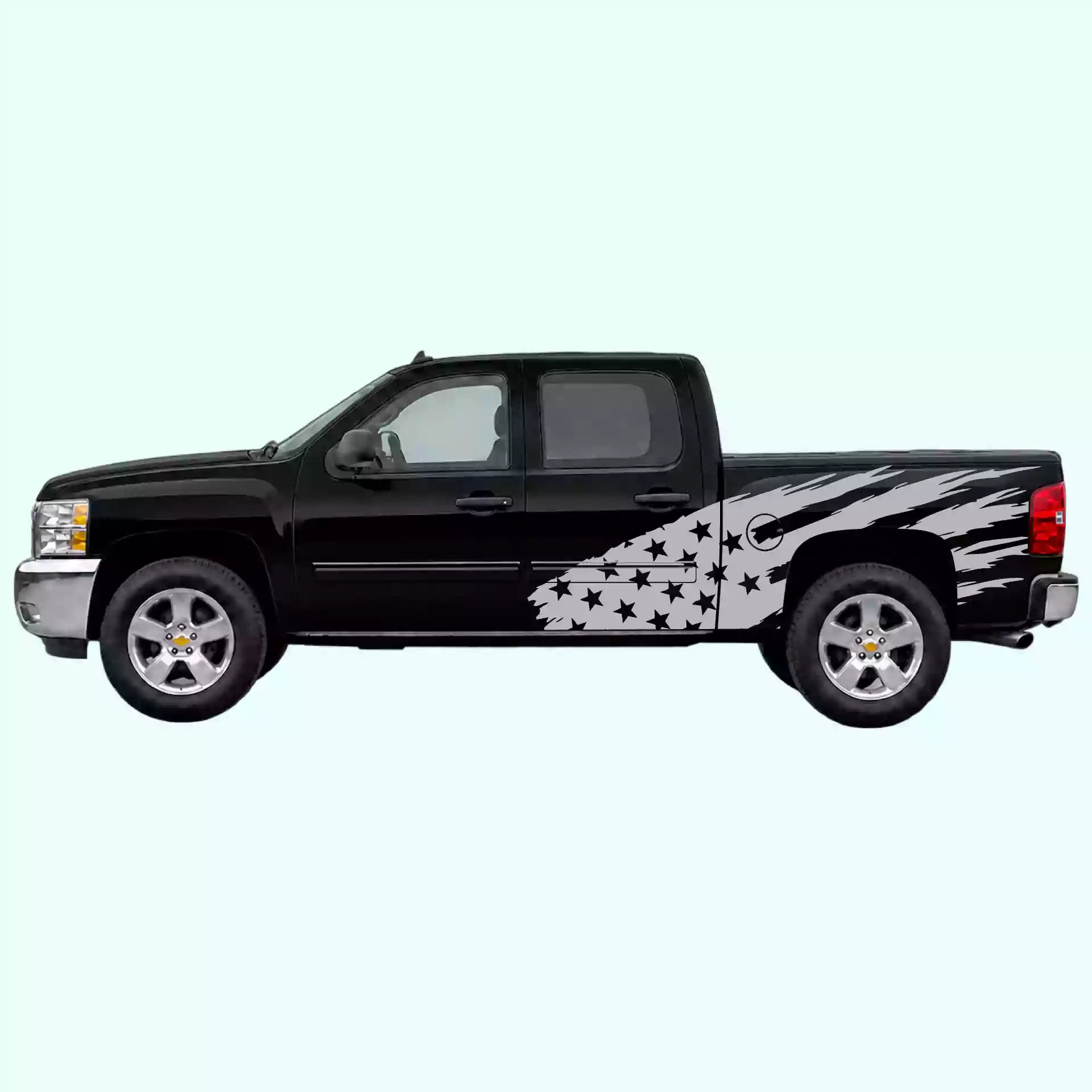 2007-2013 Chevrolet Silverado US Flag Side Decals Vinyl Graphics Kit Gray