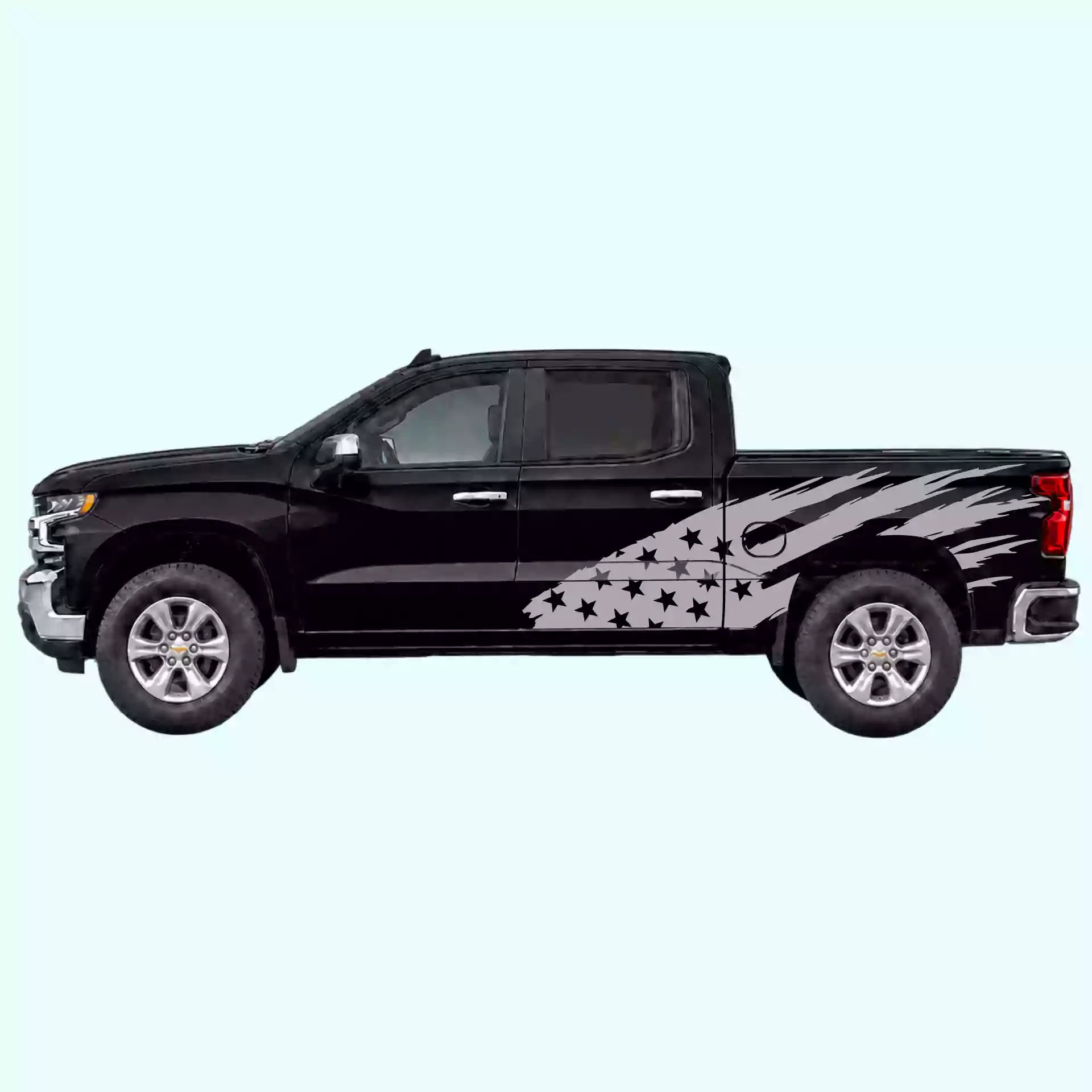 2019-present Chevrolet Silverado US Flag Side Decals Vinyl Graphics Kit Gray