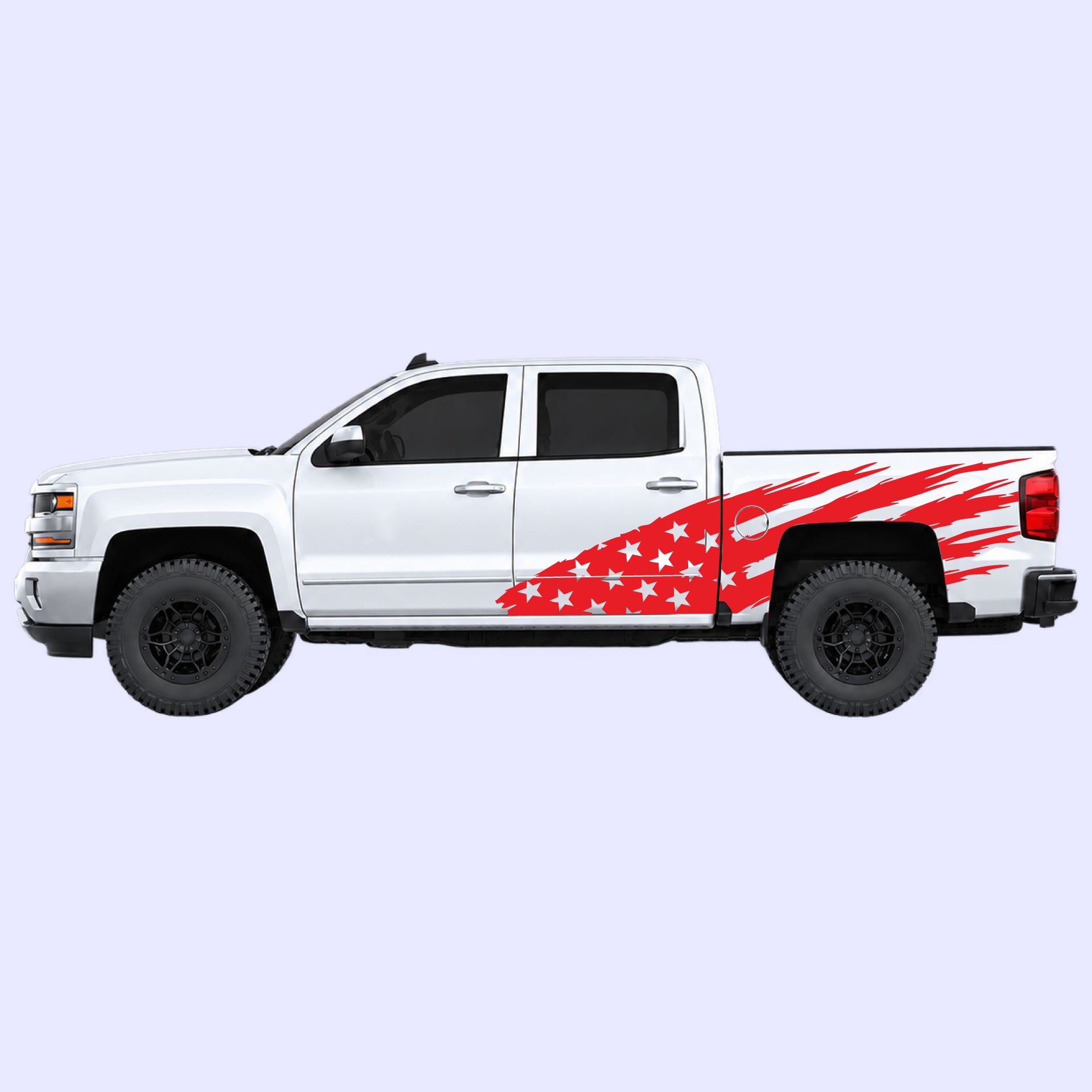 2014-2019 Chevrolet Silverado US Flag Side Decals Vinyl Graphics Kit Red