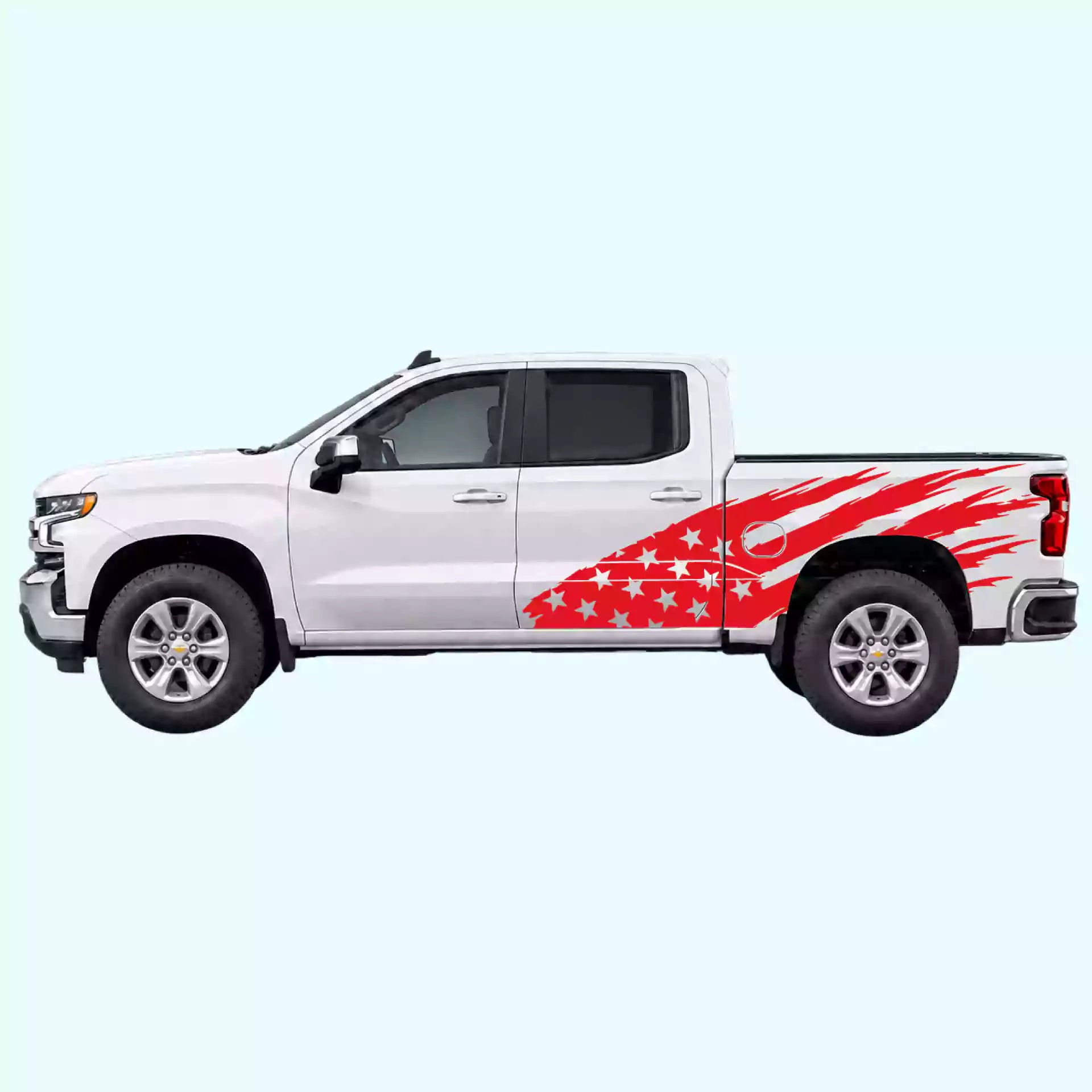 2019-present Chevrolet Silverado US Flag Side Decals Vinyl Graphics Kit Red