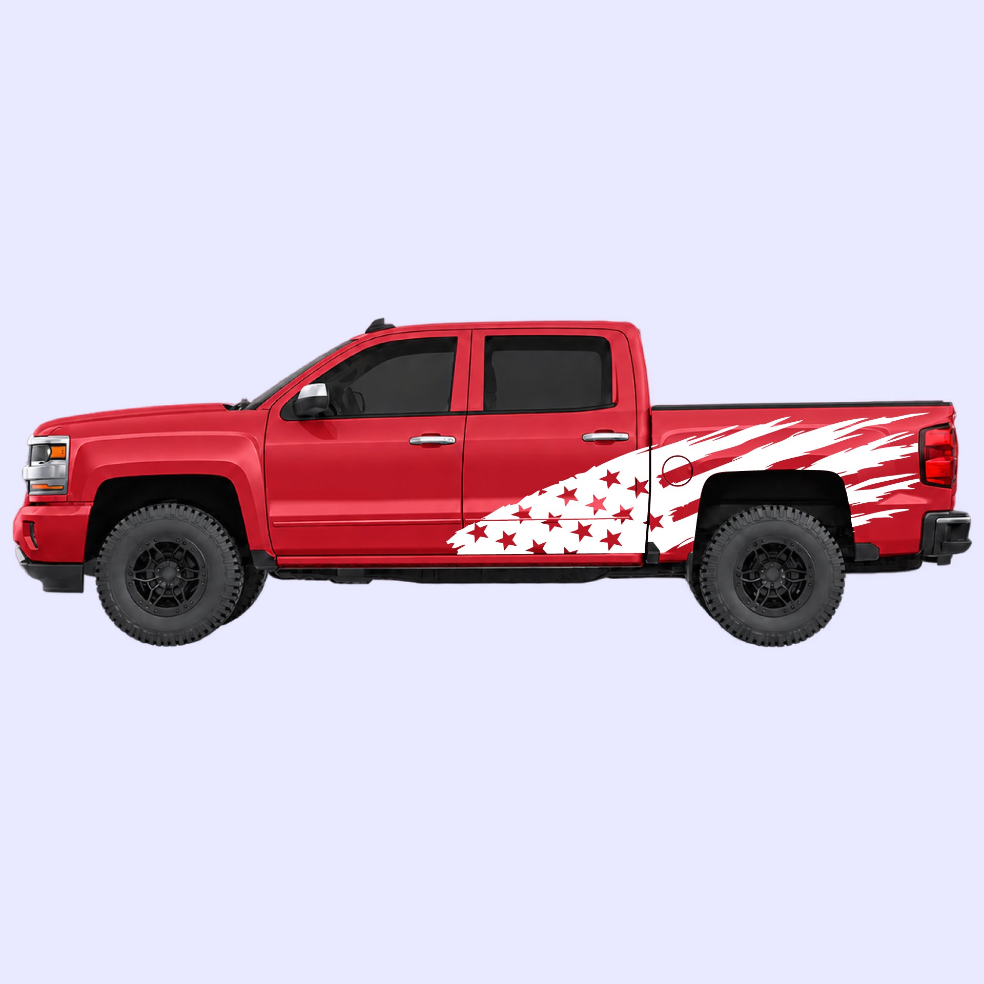 2014-2019 Chevrolet Silverado US Flag Side Decals Vinyl Graphics Kit White