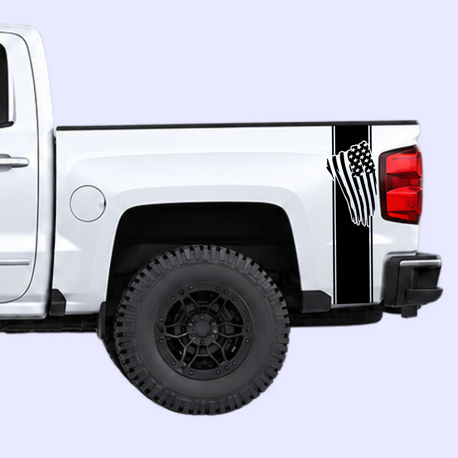 2014-2019 Chevrolet Silverado USA Flag Bed Decals Vinyl Graphics Kit Black