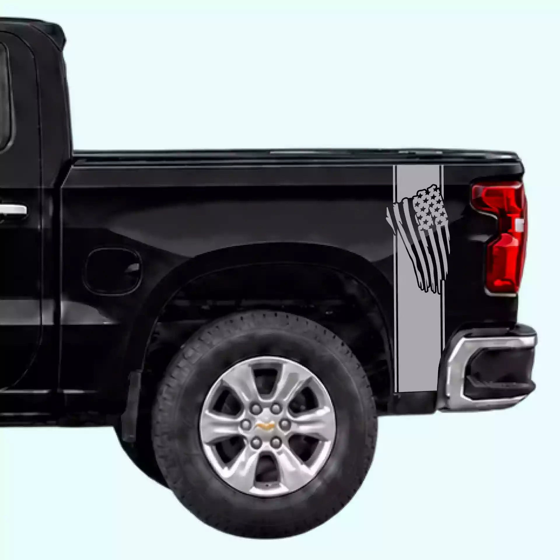 2019-present Chevrolet Silverado USA Flag Bed Decals Vinyl Graphics Kit Gray