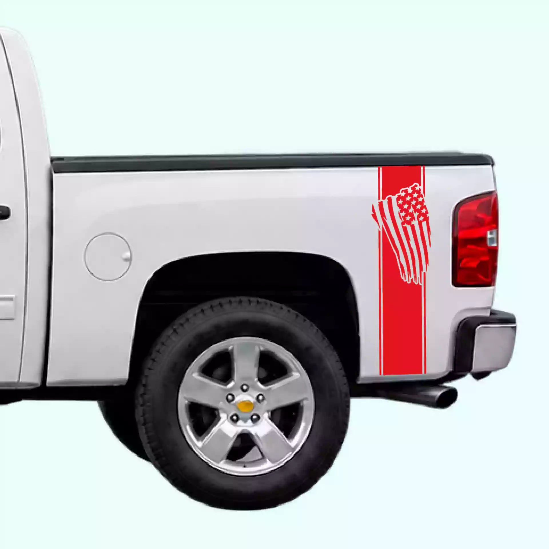 2007-2013 Chevrolet Silverado USA Flag Bed Decals Vinyl Graphics Kit Red