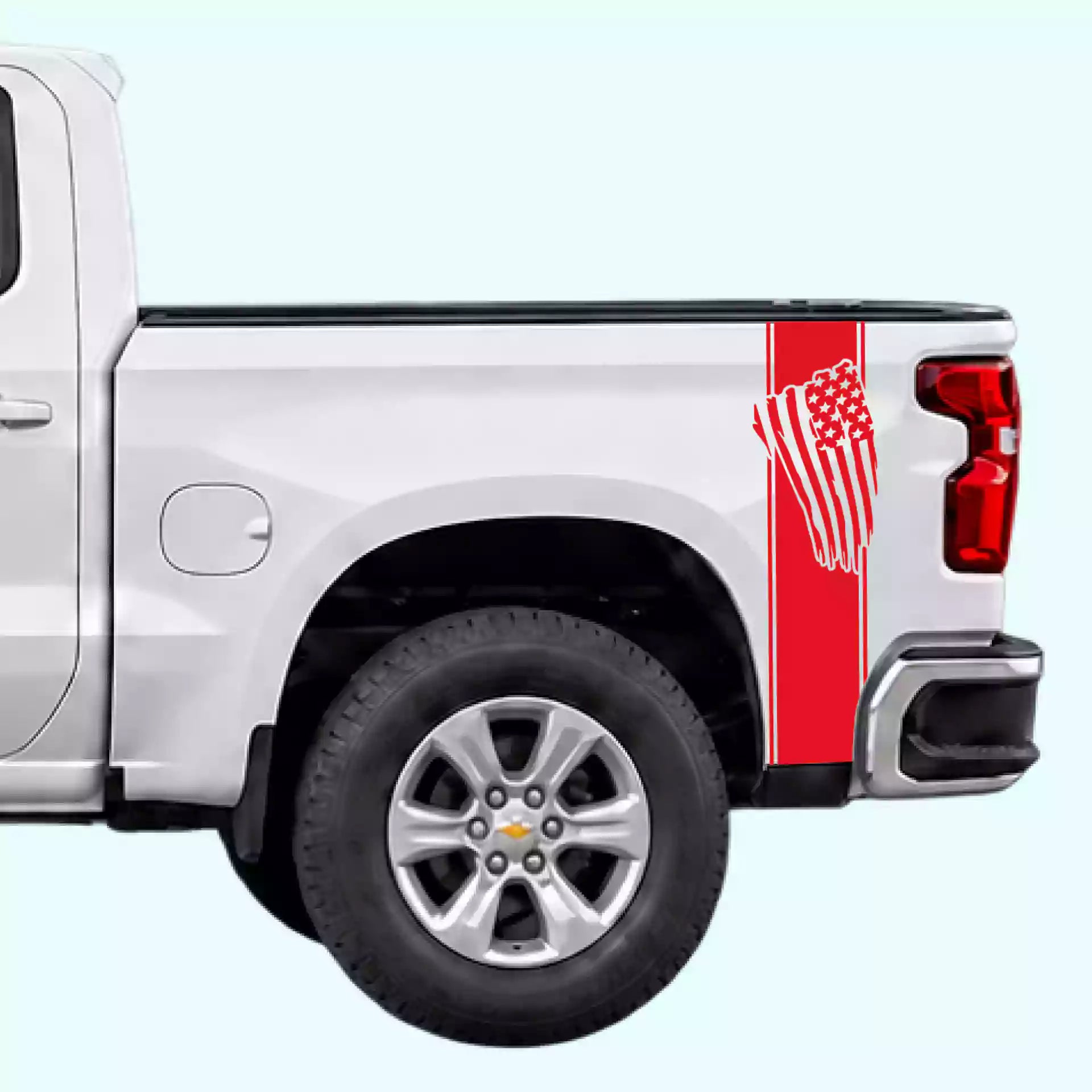 2019-present Chevrolet Silverado USA Flag Bed Decals Vinyl Graphics Kit Red