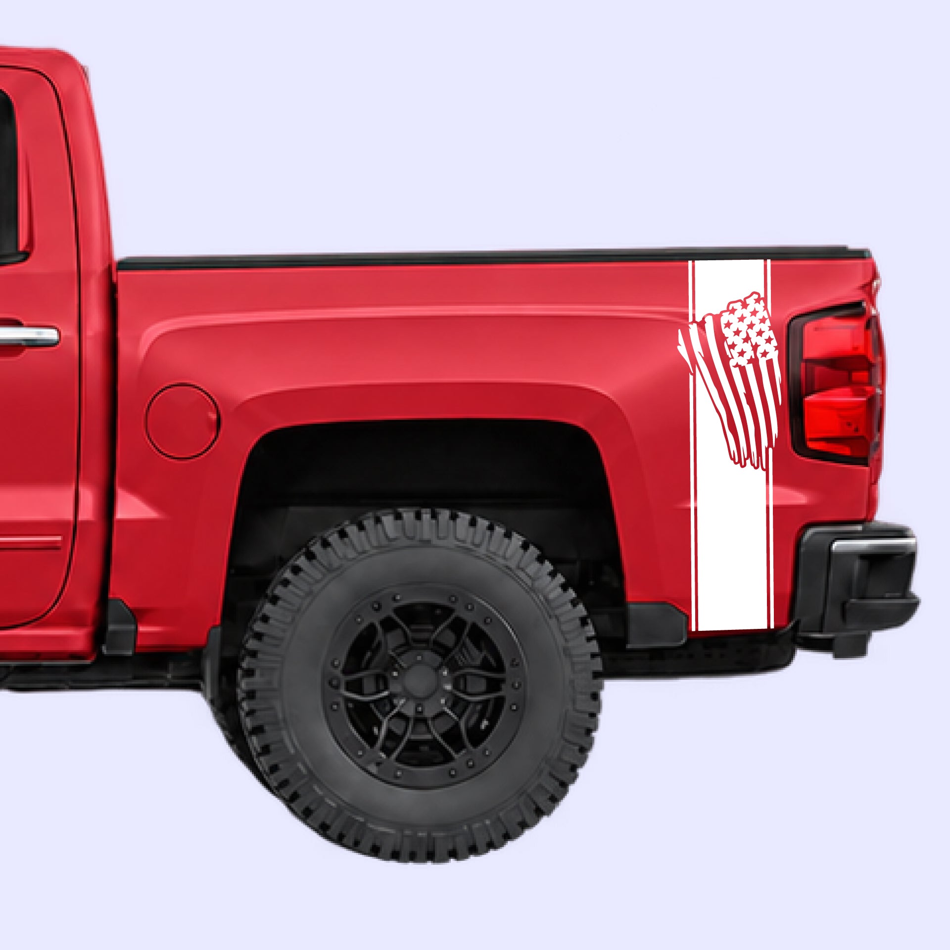 2014-2019 Chevrolet Silverado USA Flag Bed Decals Vinyl Graphics Kit White