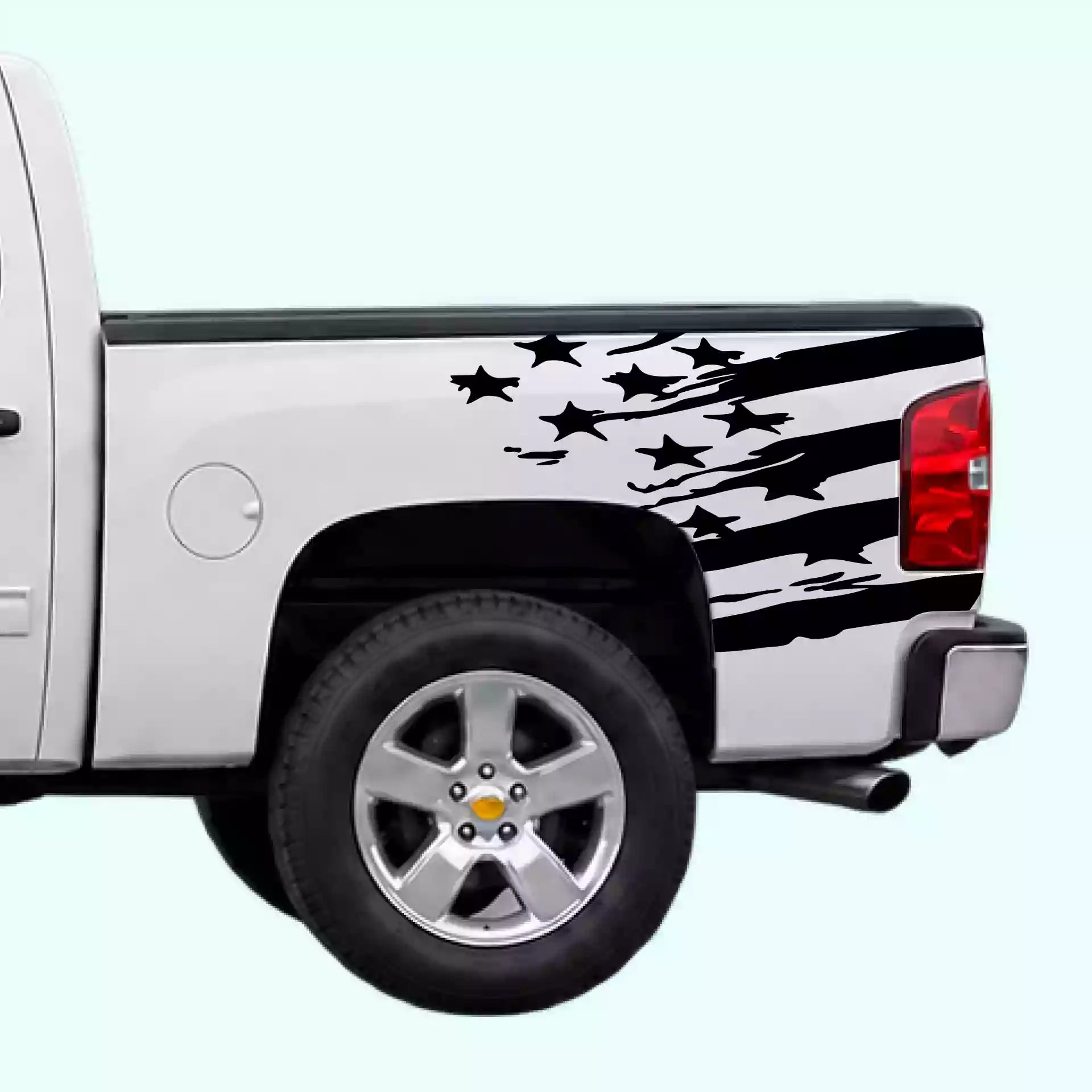 2007-2013 Chevrolet Silverado USA Flag Shred Bed Decals Vinyl Graphics Kit Black