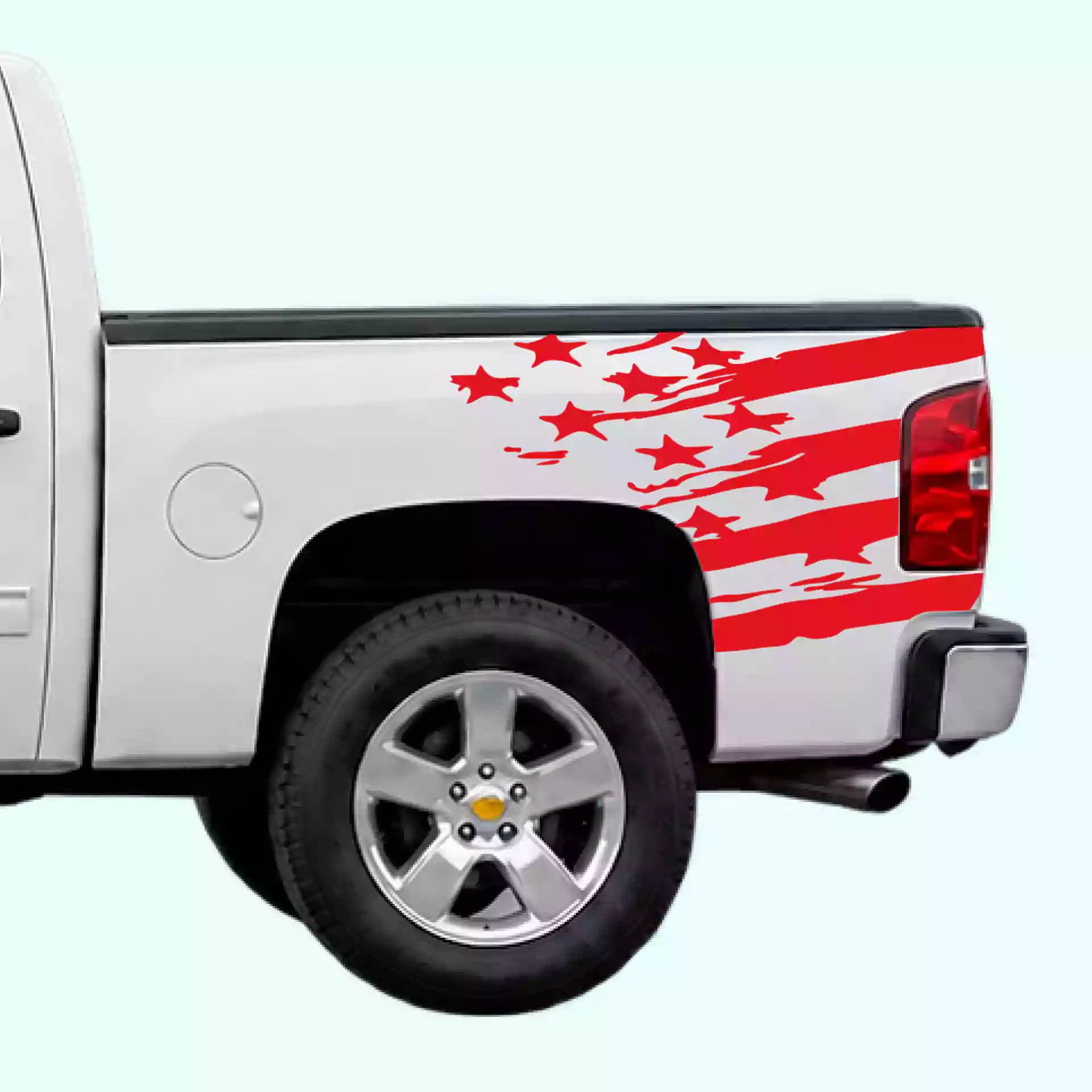 2007-2013 Chevrolet Silverado USA Flag Shred Bed Decals Vinyl Graphics Kit Red