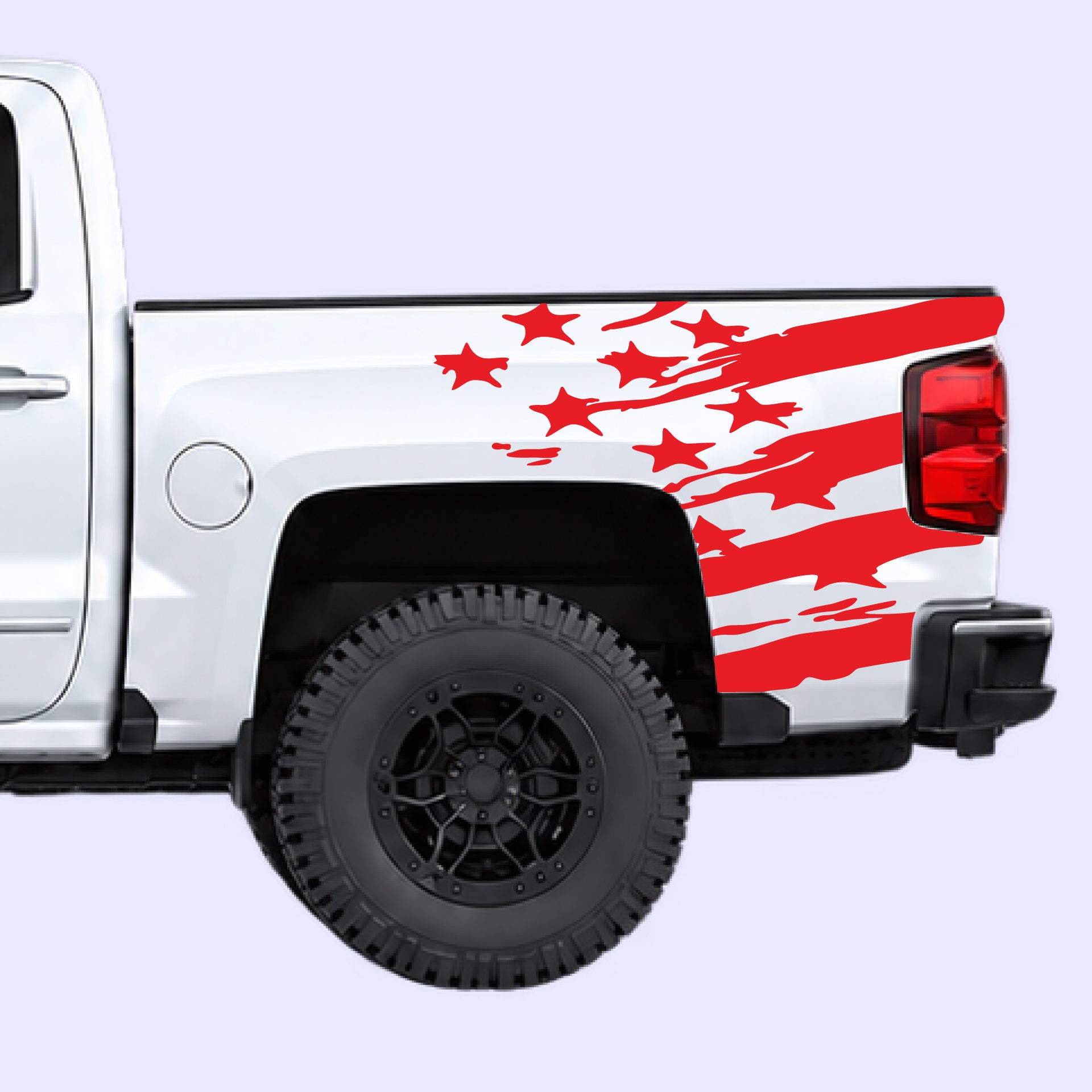 2014-2019 Chevrolet Silverado USA Flag Shred Bed Decals Vinyl Graphics Kit Red