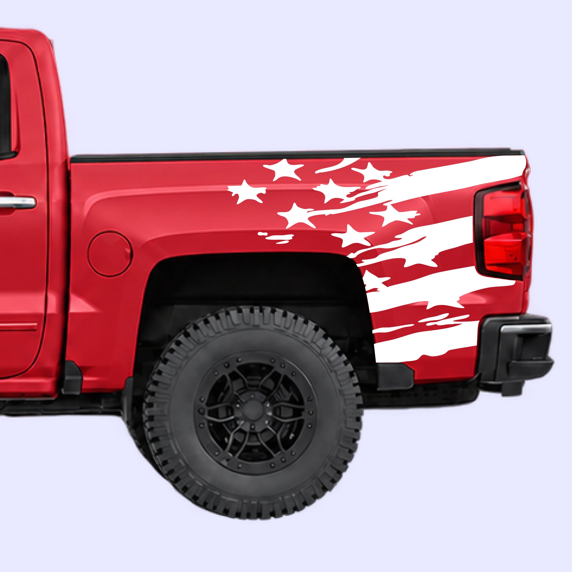 2014-2019 Chevrolet Silverado USA Flag Shred Bed Decals Vinyl Graphics Kit White