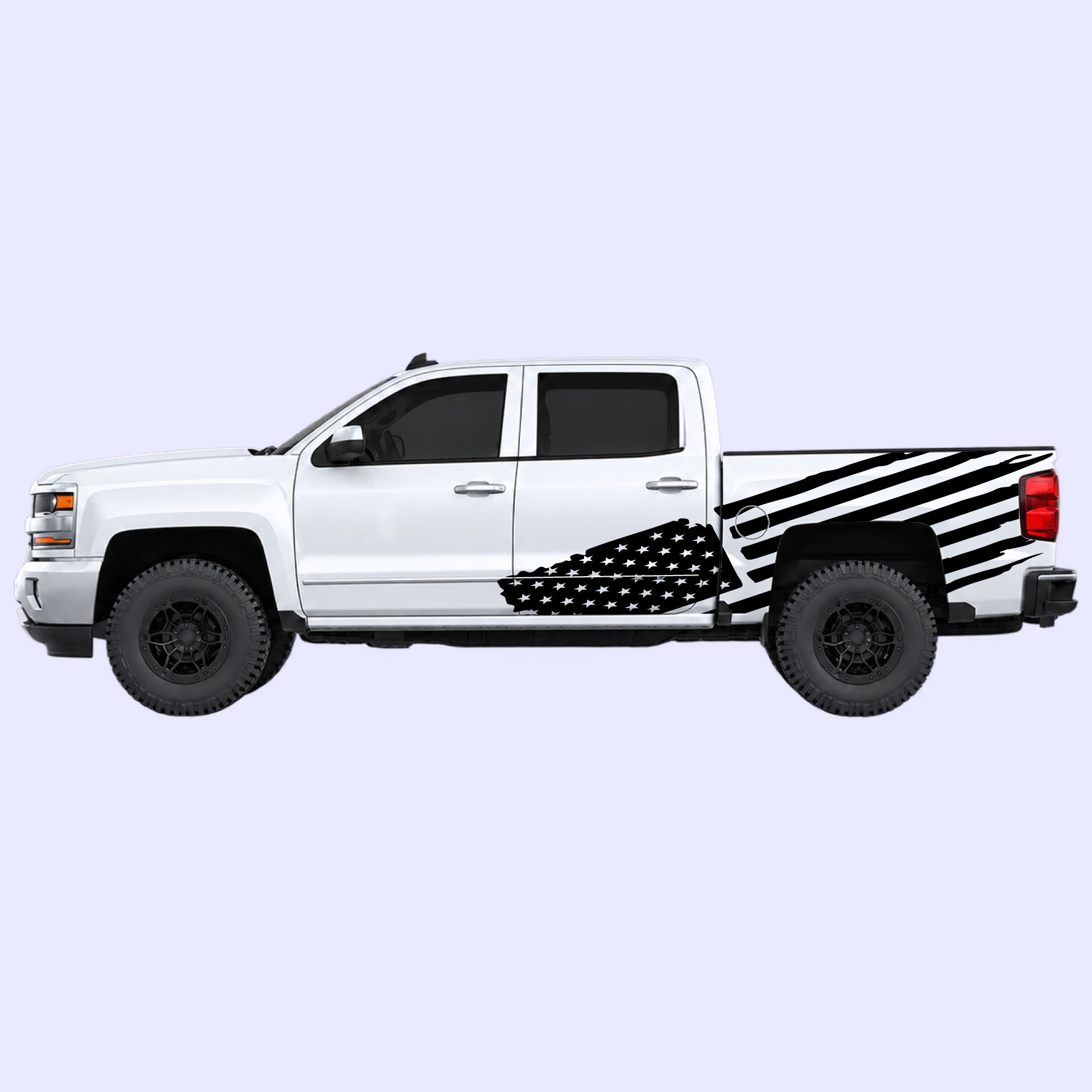 2014-2019 Chevrolet Silverado USA Flag Side Decals Vinyl Graphics Kit Black