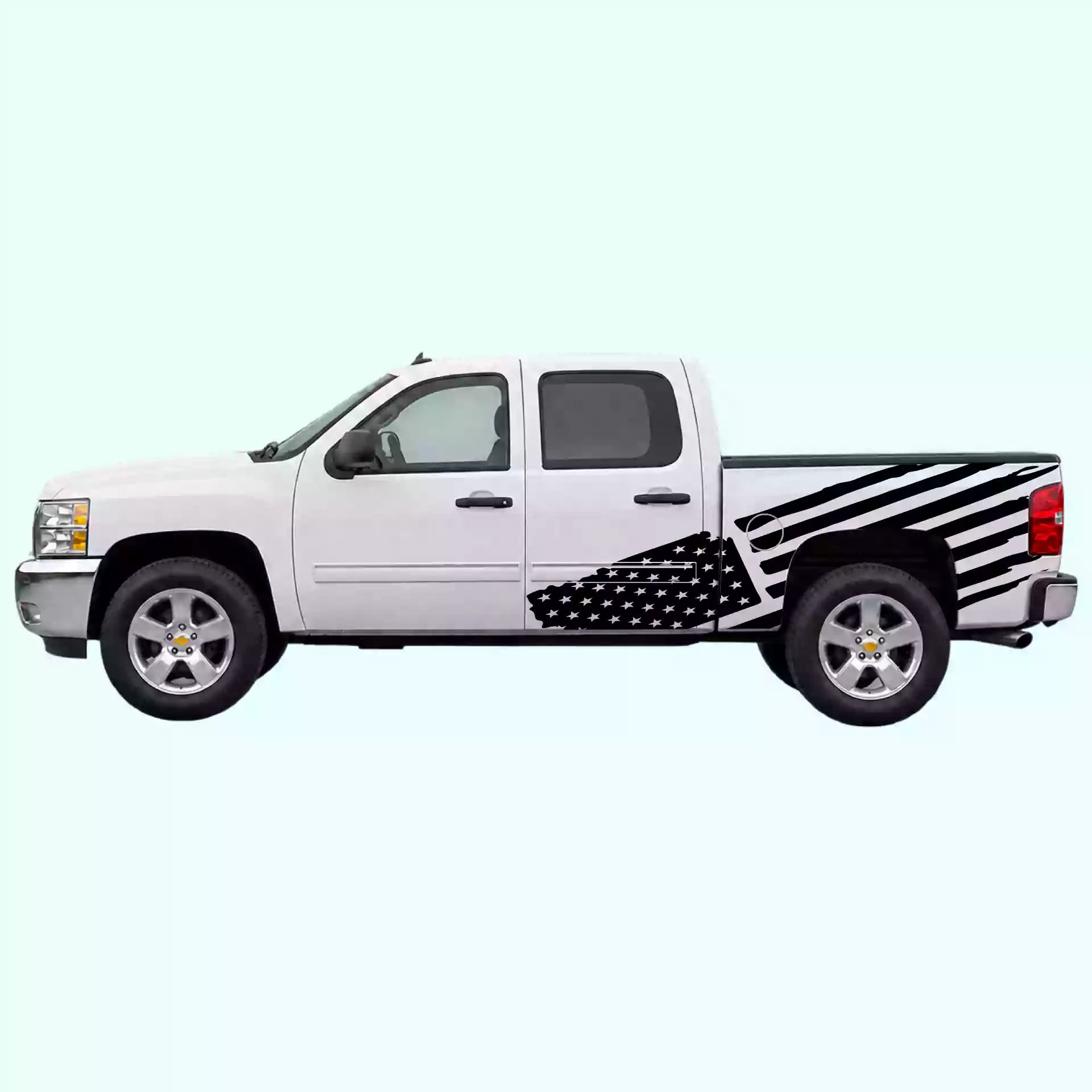 2007-2013 Chevrolet Silverado USA Flag Side Decals Vinyl Graphics Kit Black