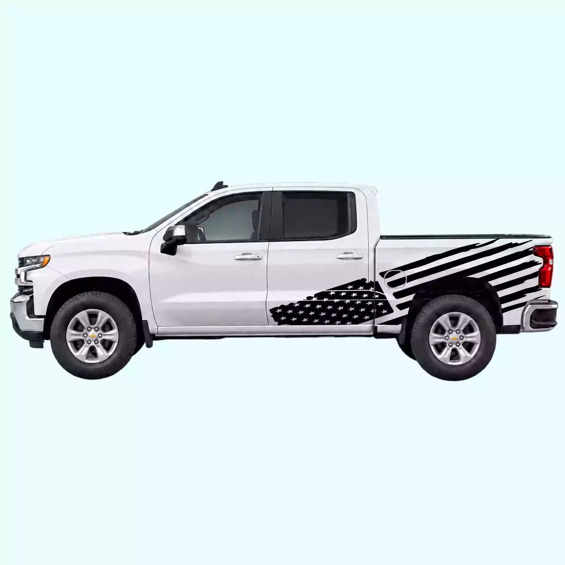 2019-present Chevrolet Silverado USA Flag Side Decals Vinyl Graphics Kit Black