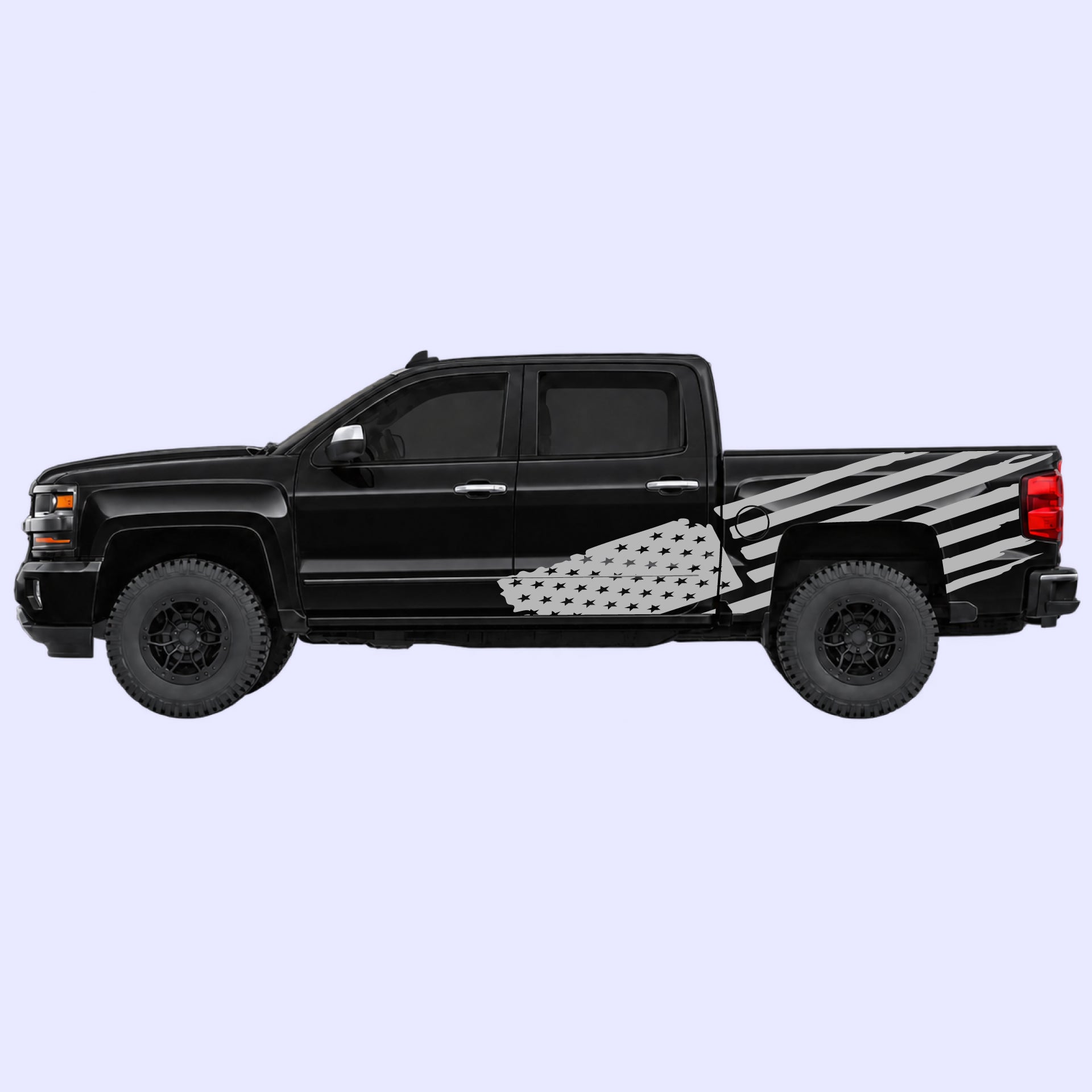2014-2019 Chevrolet Silverado USA Flag Side Decals Vinyl Graphics Kit Gray