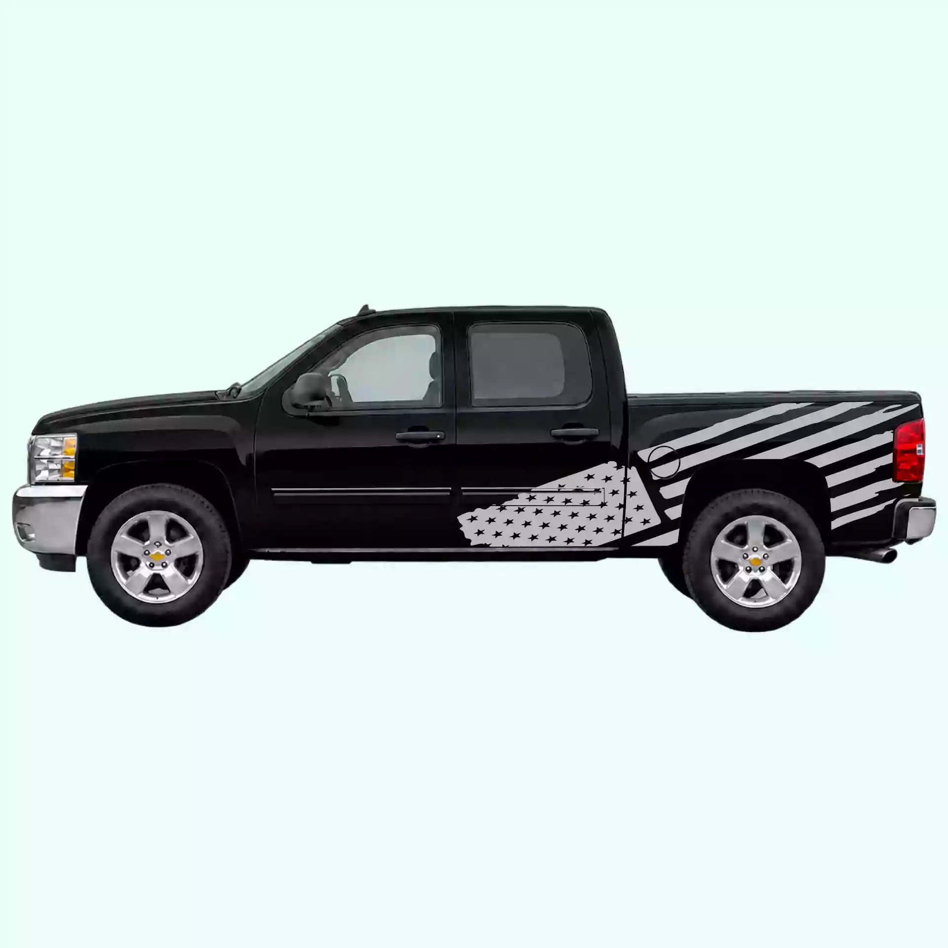 2007-2013 Chevrolet Silverado USA Flag Side Decals Vinyl Graphics Kit Gray
