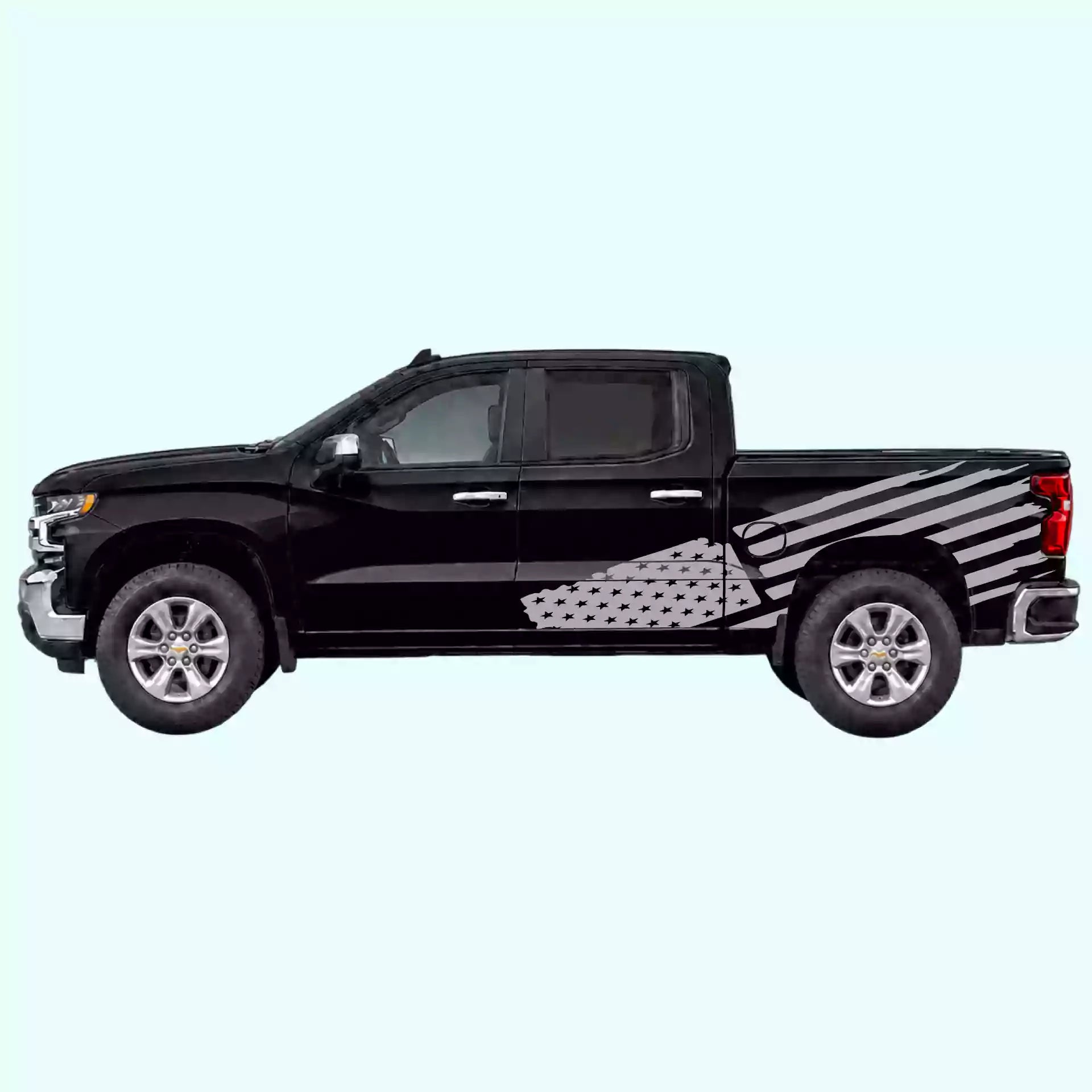 2019-present Chevrolet Silverado USA Flag Side Decals Vinyl Graphics Kit Gray