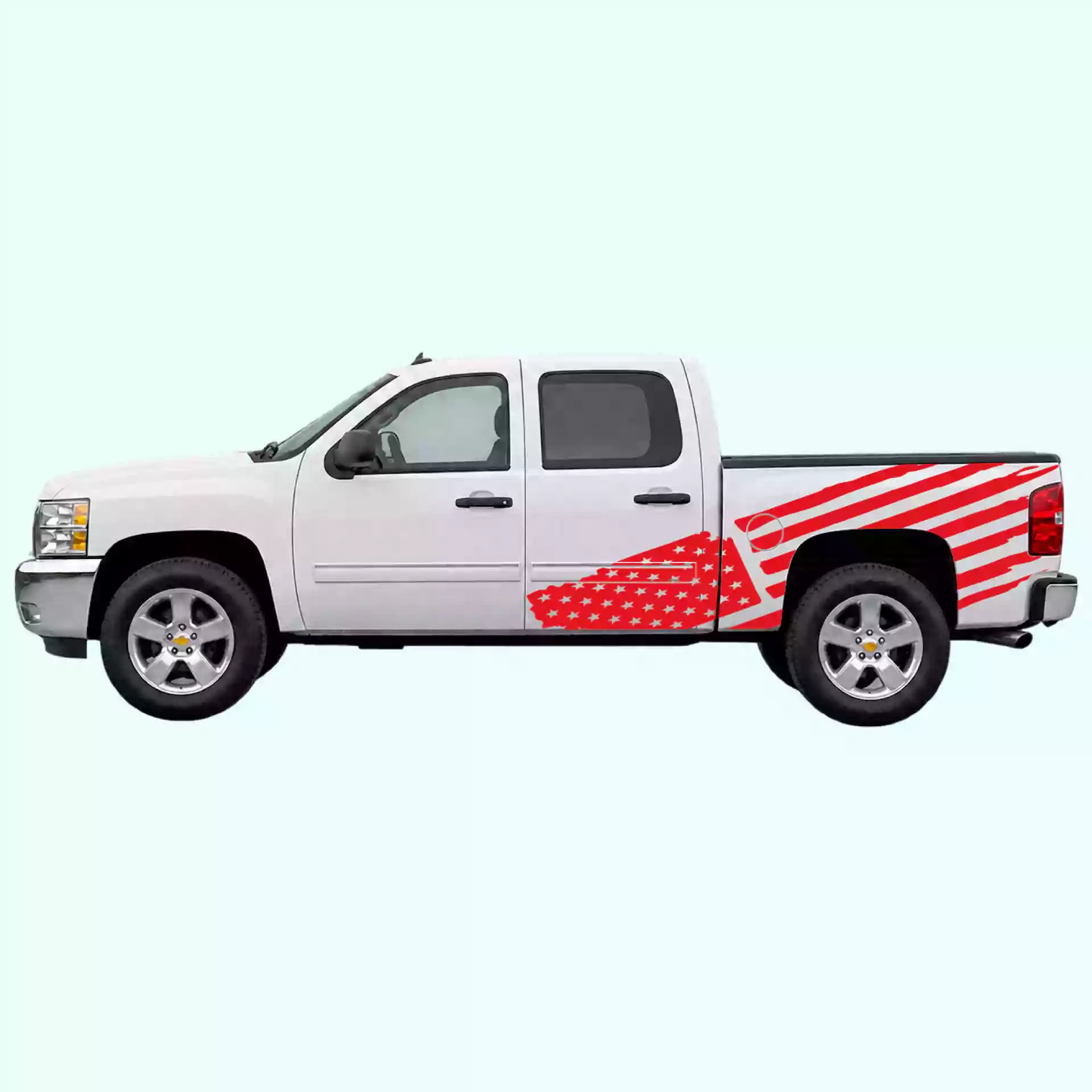2007-2013 Chevrolet Silverado USA Flag Side Decals Vinyl Graphics Kit Red