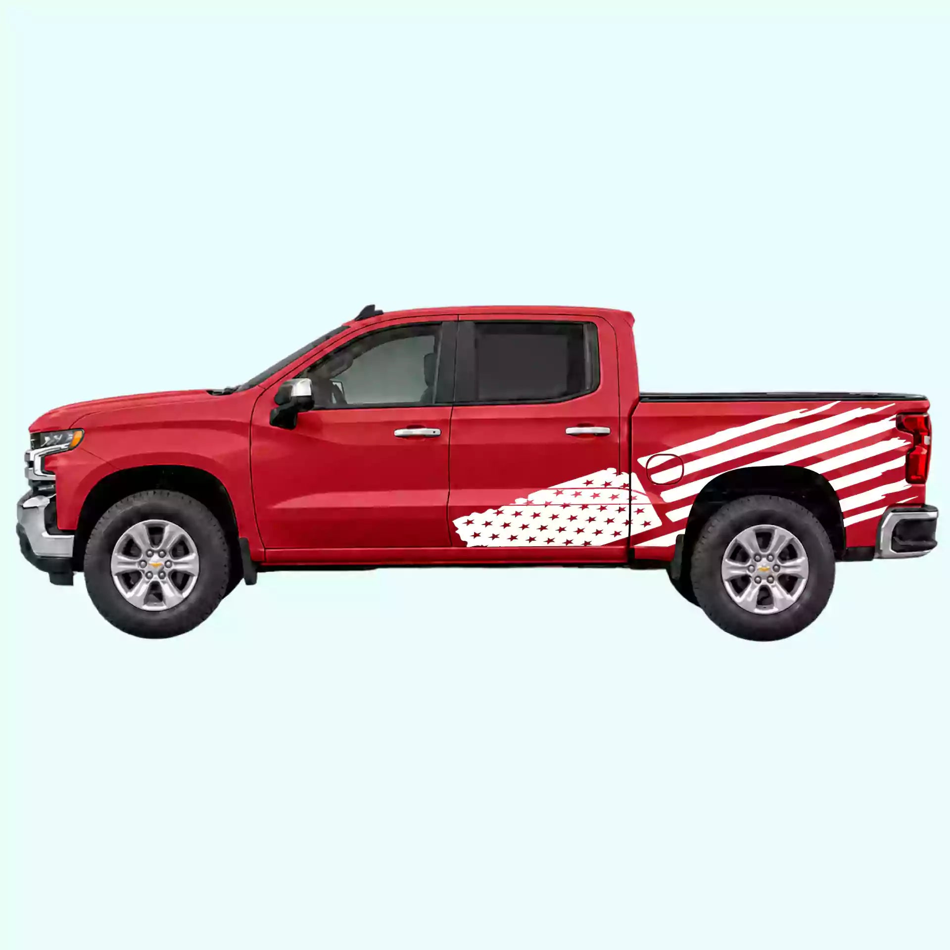 2019-present Chevrolet Silverado USA Flag Side Decals Vinyl Graphics Kit White