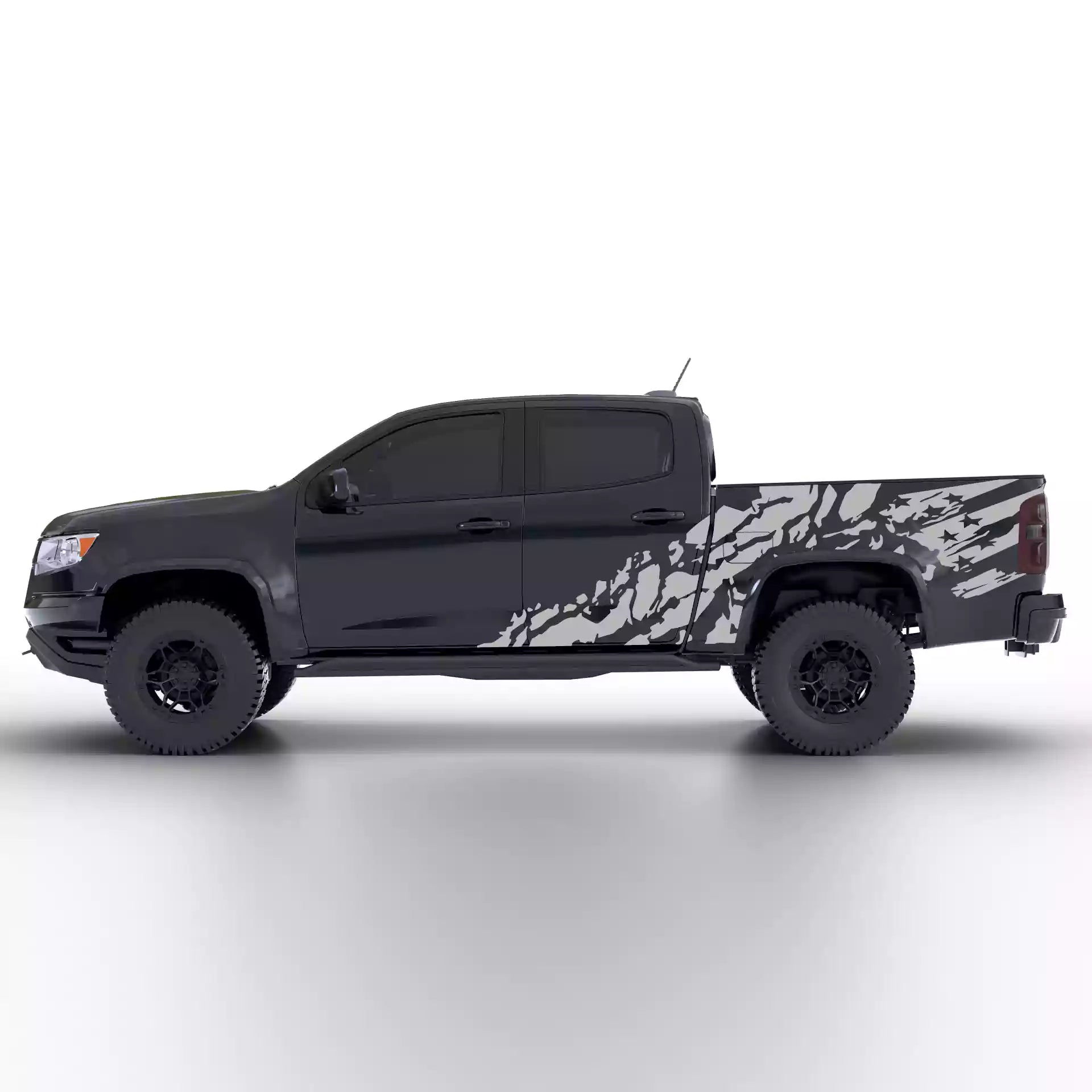 2015-2022 Chevrolet Colorado US Flag Shred Side Decals Vinyl Graphics Kit Gray